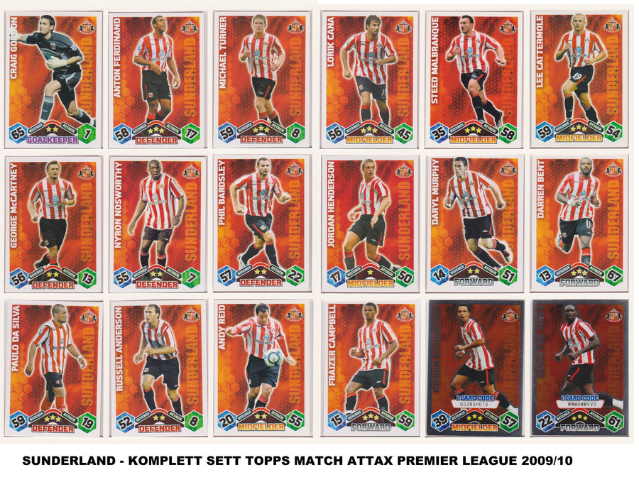 000. SUNDERLAND - KOMPLETT SETT MED TOPPS MATCH ATTAX PREMIER LEAGUE 2009/10