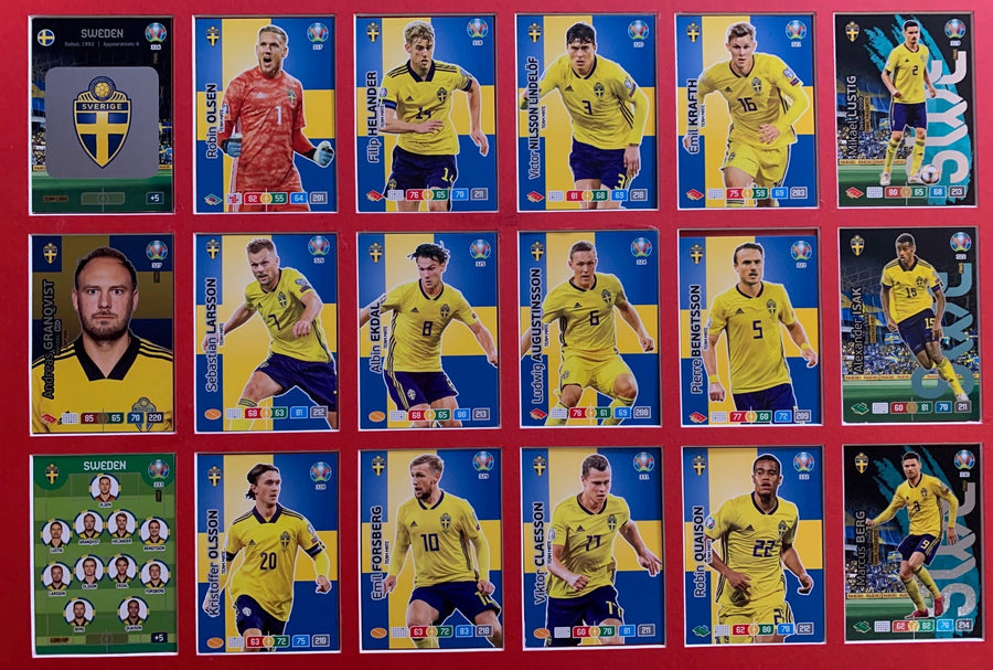 000. SWEDEN - KOMPLETT SETT MED 18 KORT - PANINI EURO 2020