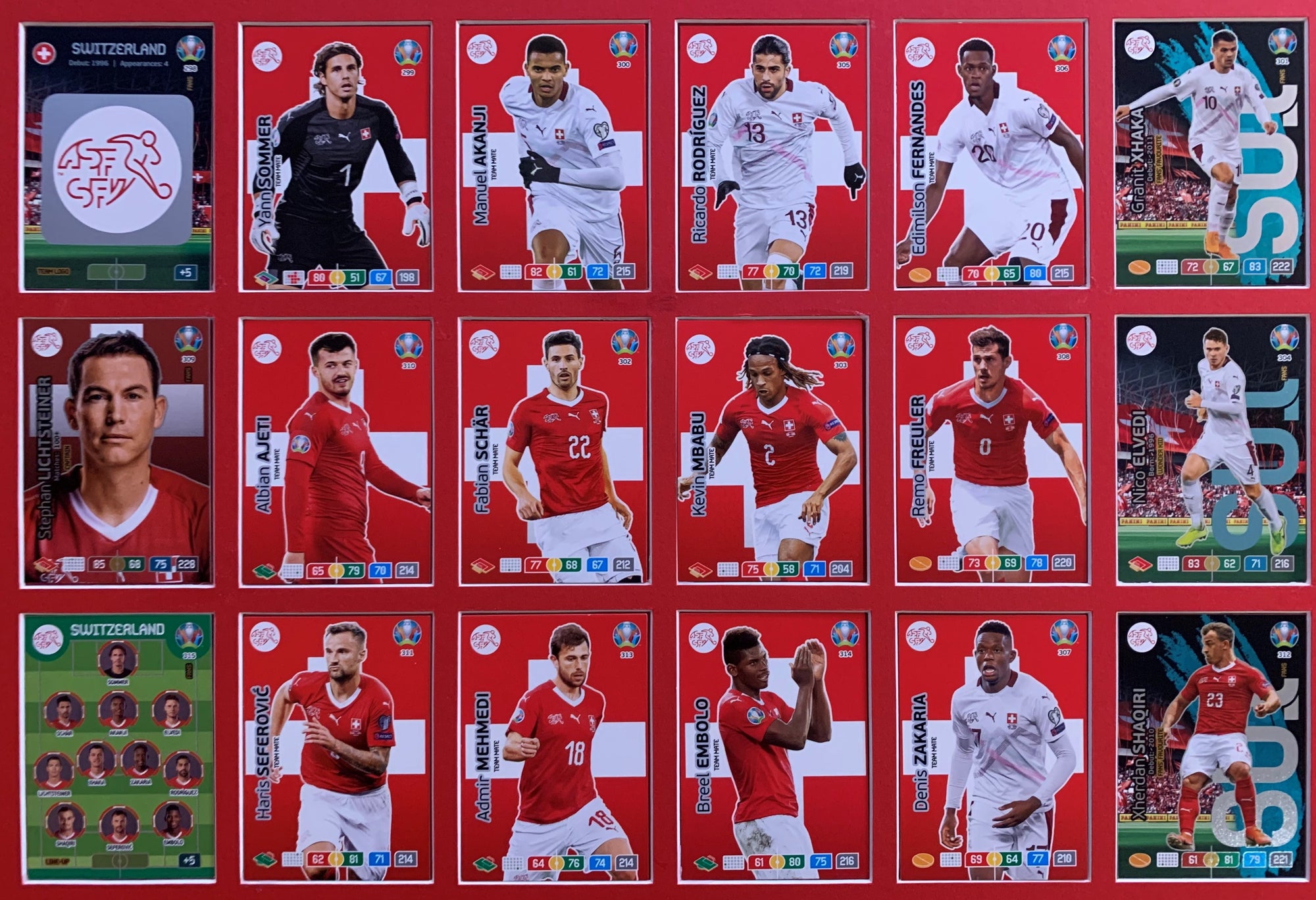 000. SWITZERLAND - KOMPLETT SETT MED 18 KORT - PANINI EURO 2020