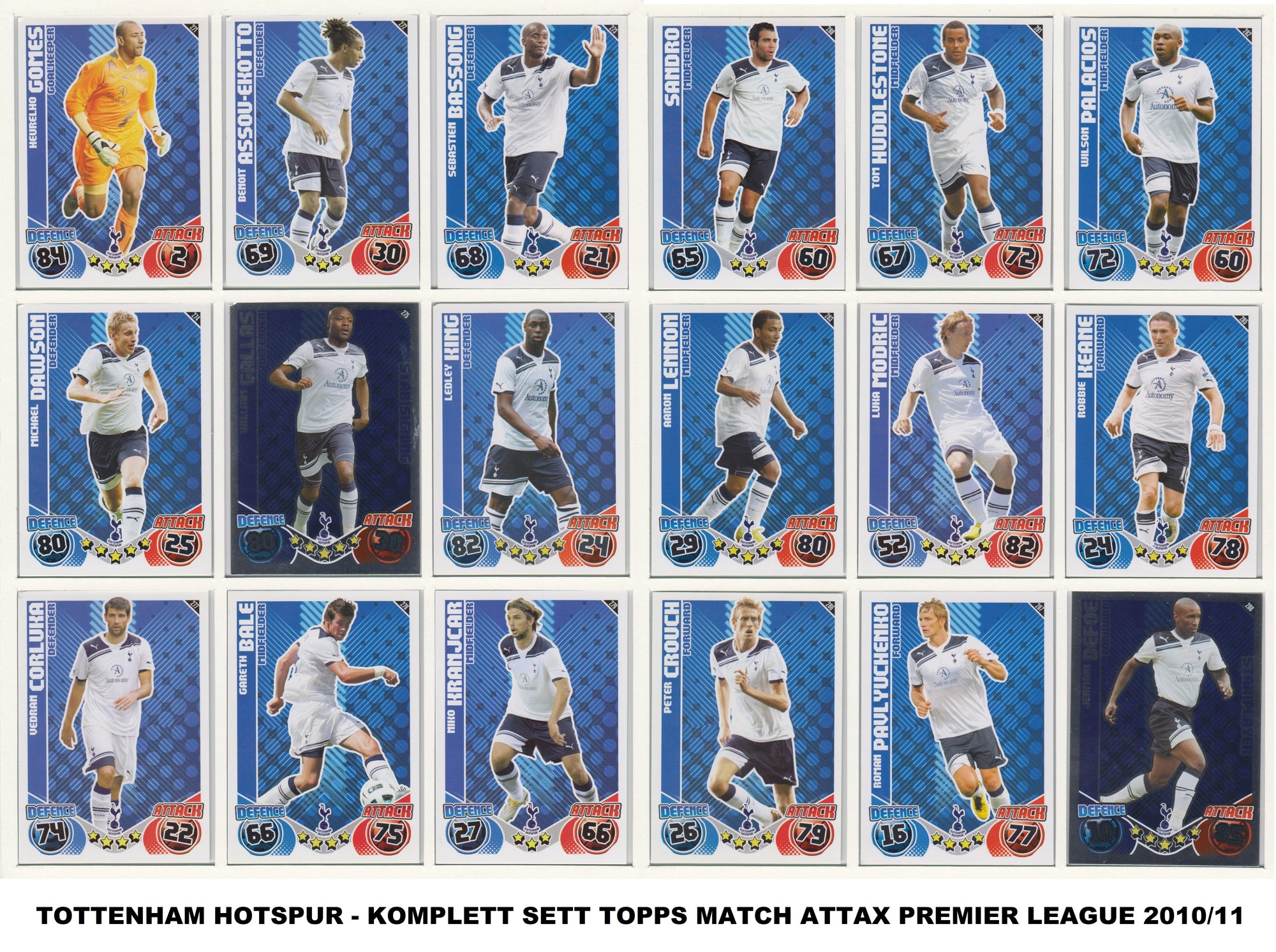 000. TOTTENHAM HOTSPUR - KOMPLETT SETT MED TOPPS MATCH ATTAX PREMIER LEAGUE 2010/11