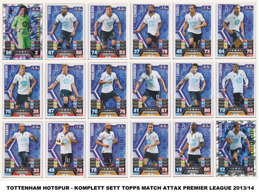 000. TOTTENHAM HOTSPUR - KOMPLETT SETT MED TOPPS MATCH ATTAX PREMIER LEAGUE 2013/14