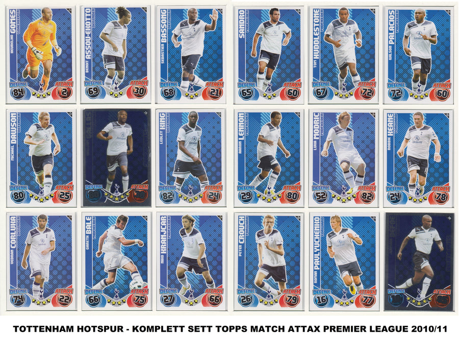 000. TOTTENHAM HOTSPUR - KOMPLETT SETT MED TOPPS MATCH ATTAX PREMIER LEAGUE 2010/11
