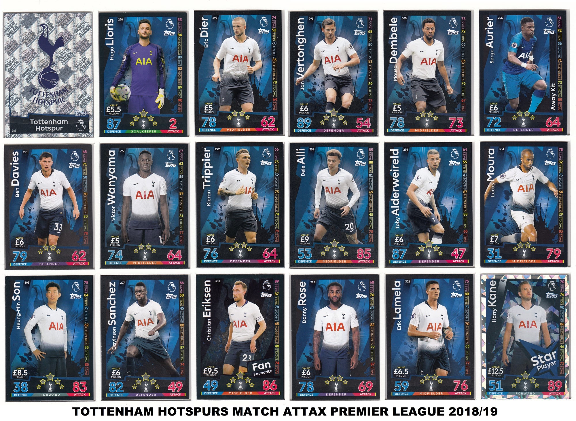 000. TOTTENHAM - KOMPLETT SETT TOPPS MATCH ATTAX PREMIER LEAGUE 2018/19