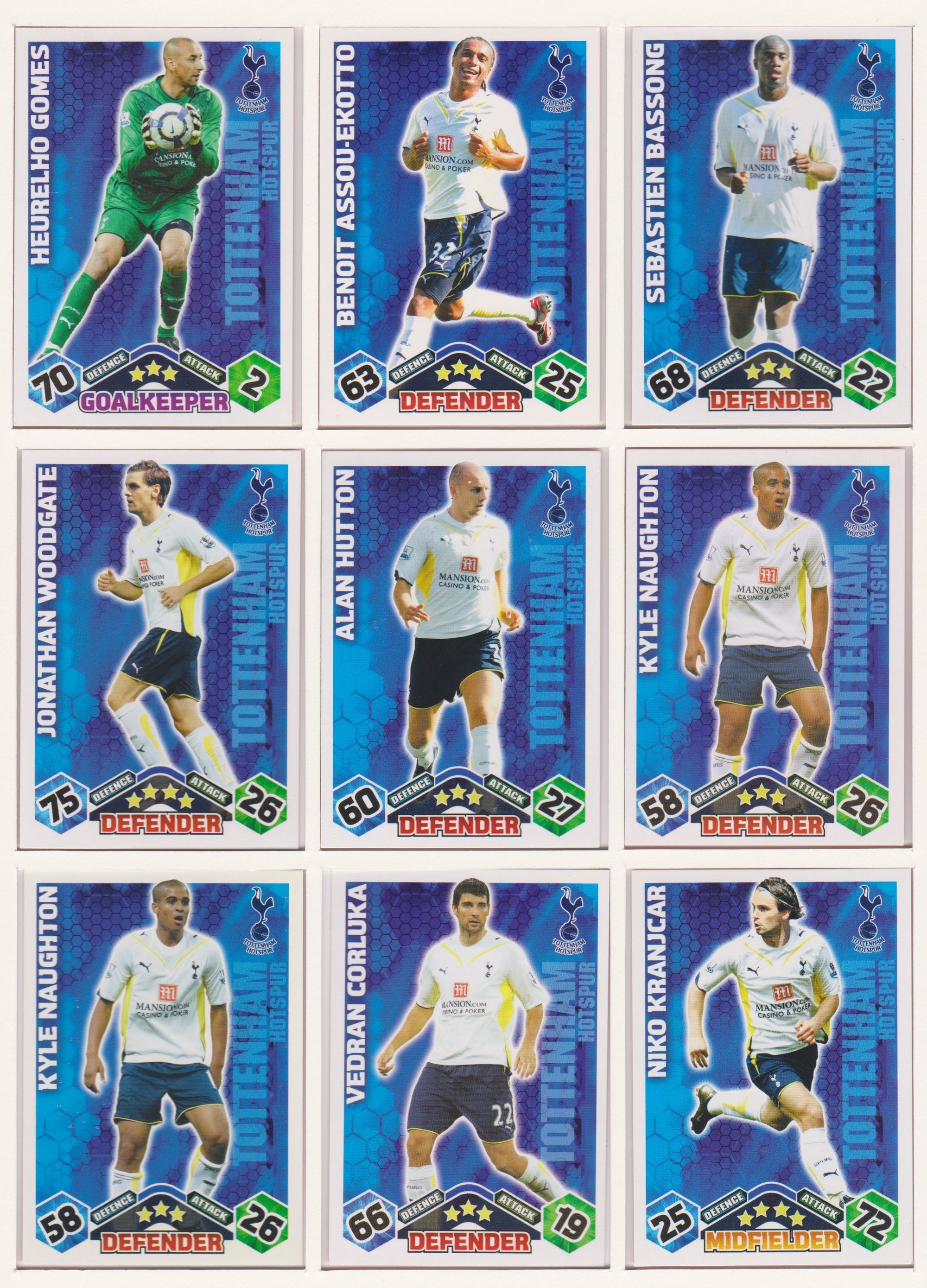 000. TOTTENHAM HOTSPUR - KOMPLETT SETT MED TOPPS MATCH ATTAX PREMIER LEAGUE 2009/10