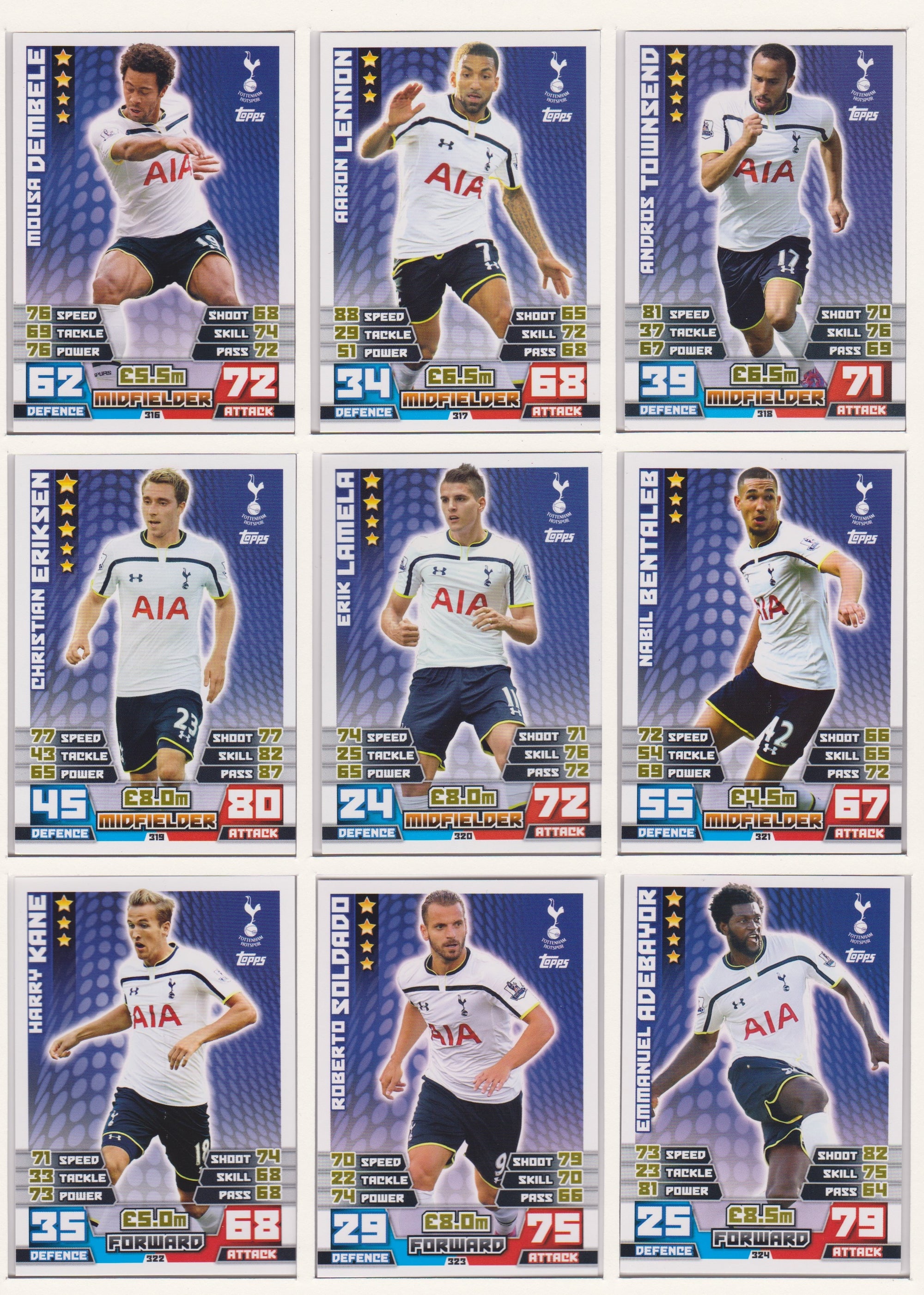 000. TOTTENHAM HOTSPUR - KOMPLETT SETT MED TOPPS MATCH ATTAX PREMIER LEAGUE 2014/15