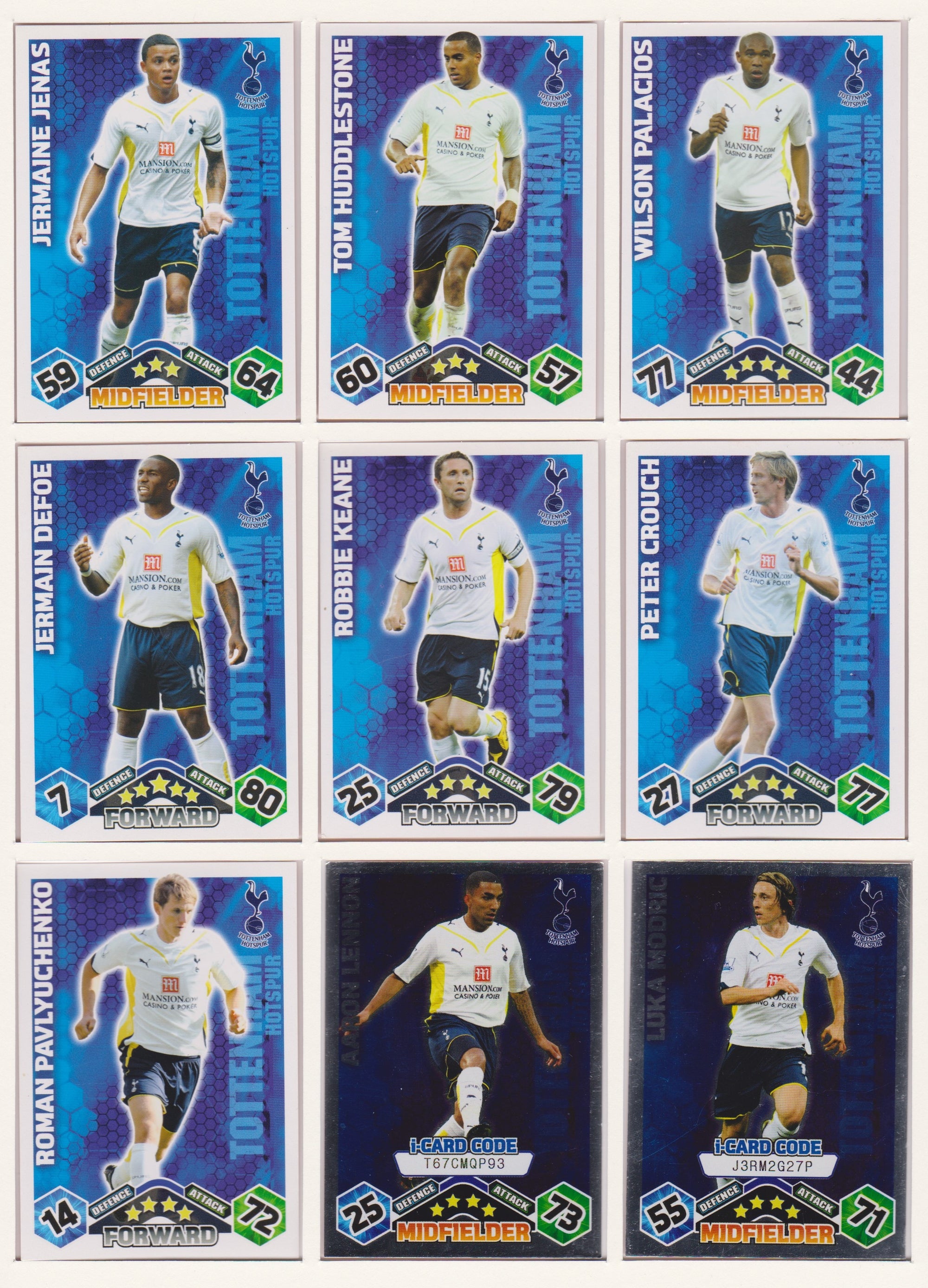 000. TOTTENHAM HOTSPUR - KOMPLETT SETT MED TOPPS MATCH ATTAX PREMIER LEAGUE 2009/10
