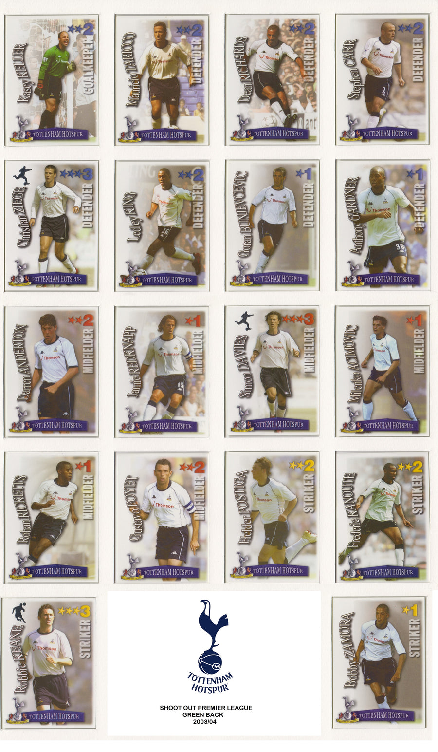 000. TOTTENHAM HOTSPUR - KOMPLETT SETT MED SHOOT OUT PREMIER LEAGUE 2003/04
