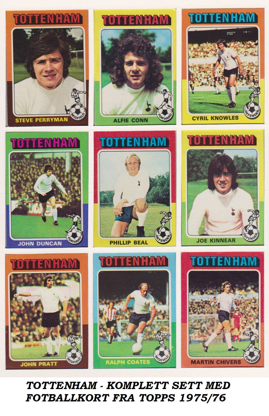 TOTTENHAM - KOMPLETT SETT MED FOTBALLKORT FRA TOPPS 1975/76