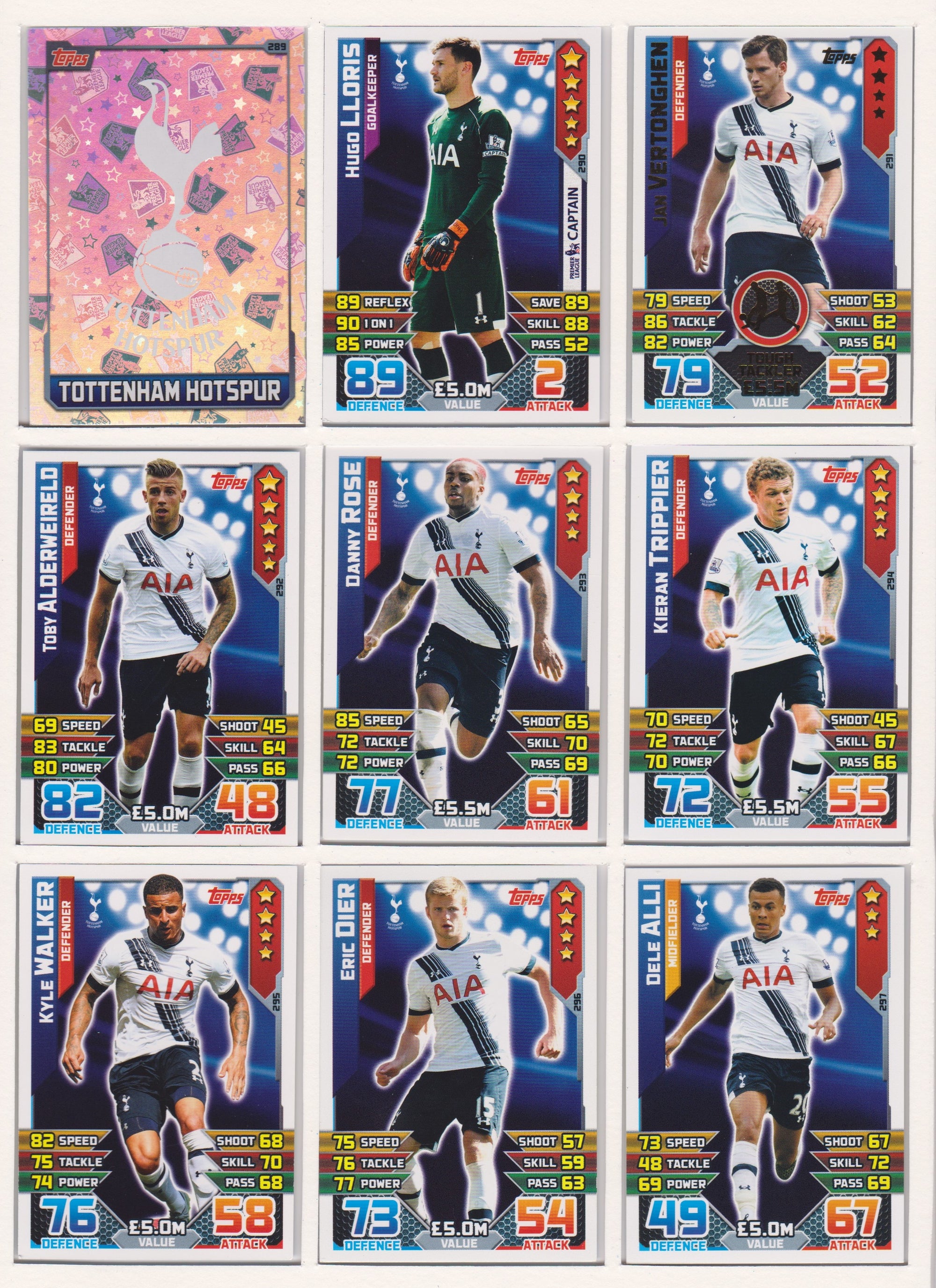 000. TOTTENHAM HOTSPUR - KOMPLETT SETT MED TOPPS MATCH ATTAX PREMIER LEAGUE 2015/16