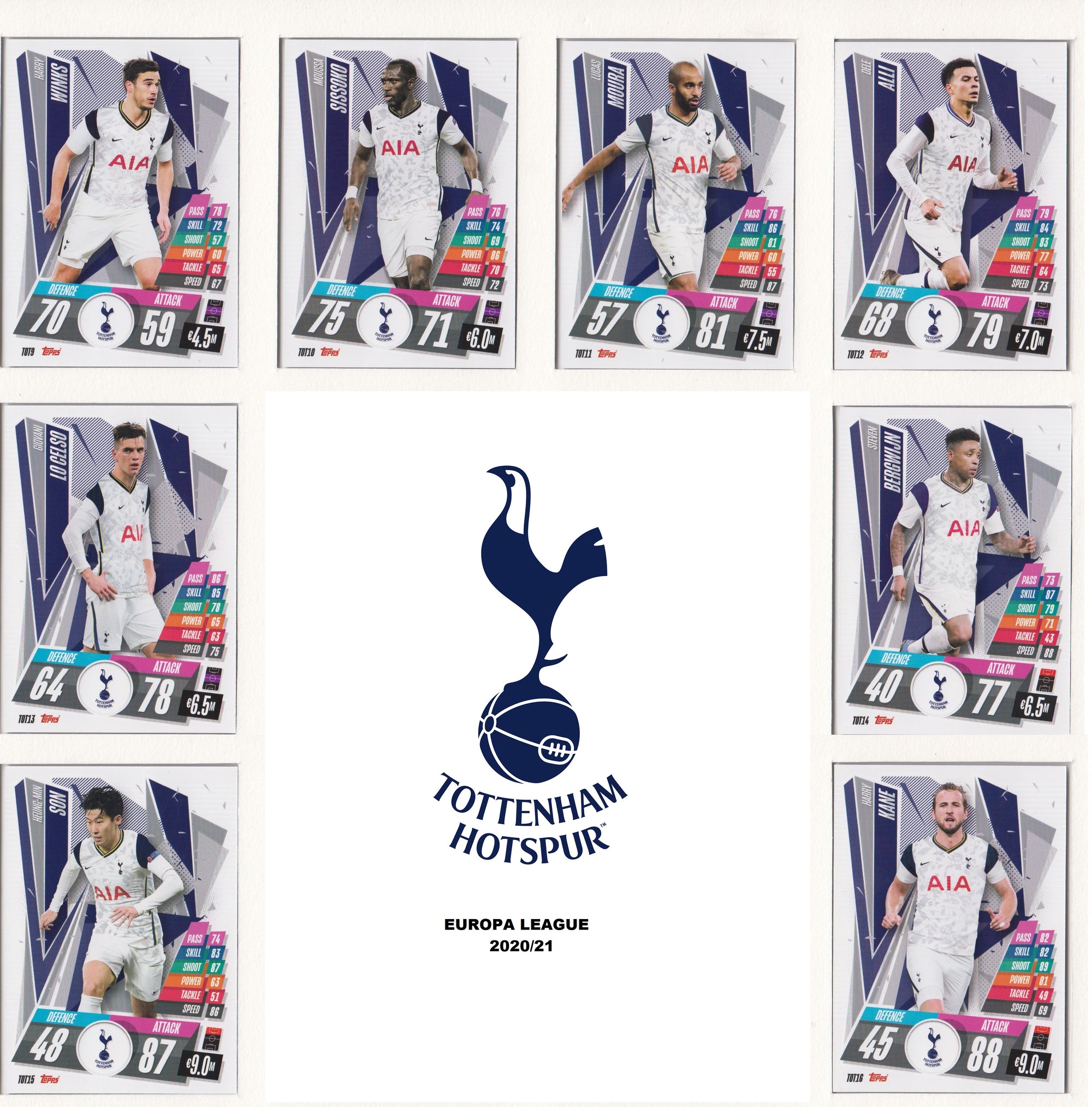 TOTTENHAM HOTSPUR KOMPLETT SETT MED TOPPS EUROPA LEAGUE 2020/21