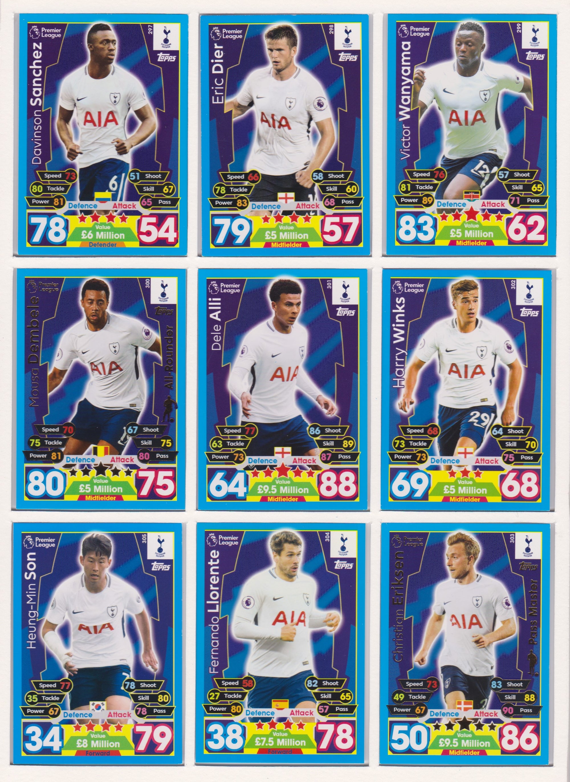 000. TOTTENHAM HOTSPUR - KOMPLETT SETT MED TOPPS MATCH ATTAX PREMIER LEAGUE 2017/18