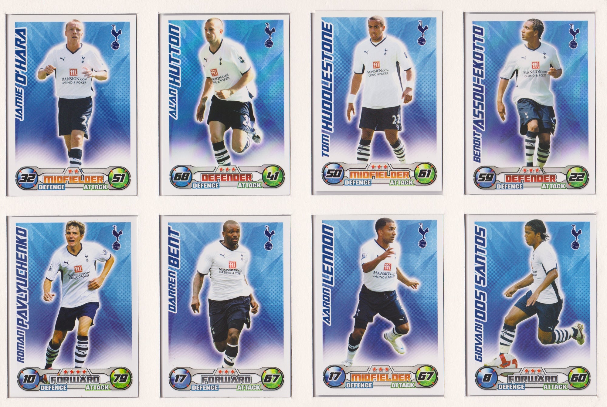 000. TOTTENHAM - KOMPLETT SETT MED FOTBALLKORT FRA MATCH ATTAX 2008/09