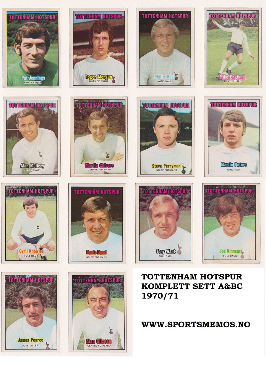 000. TOTTENHAM - KOMPLETT SETT MED FOTBALLKORT FRA A&BC 1970/71