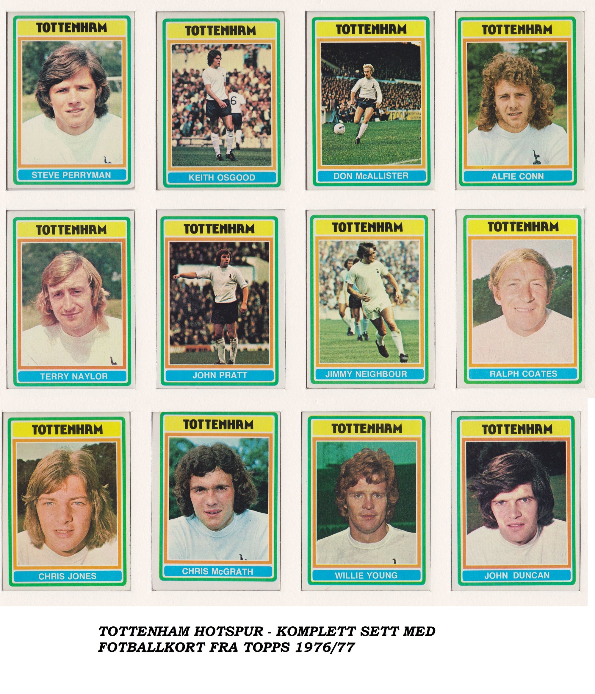 000. TOTTENHAM HOTSPUR - KOMPLETT SETT MED FOTBALLKORT FRA TOPPS 1976/77