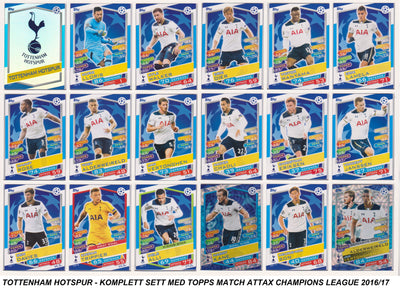 000. TOTTENHAM HOTSPUR - KOMPLETT SETT MED TOPPS MATCH ATTAX CHAMPIONS LEAGUE 2016/17