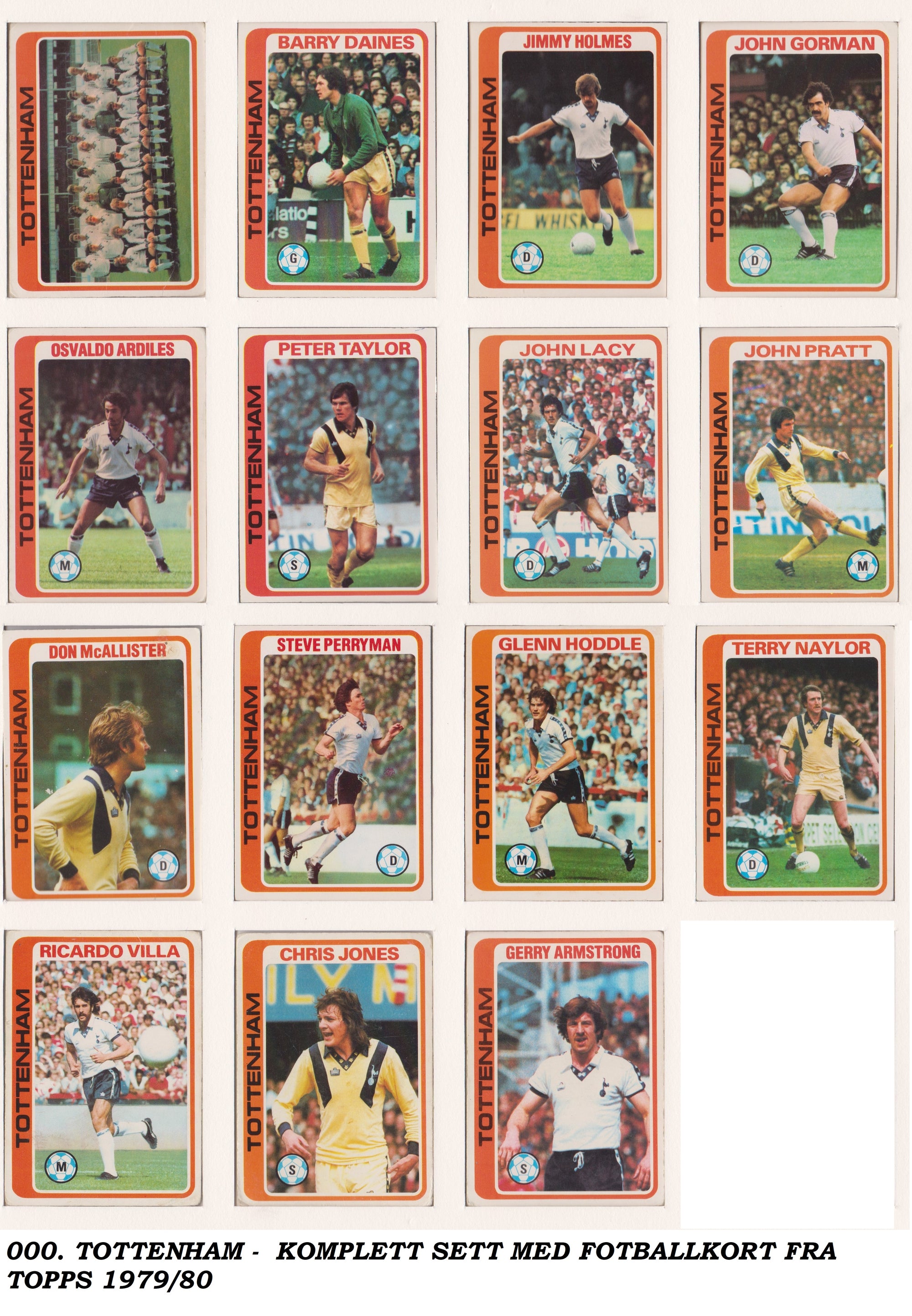 000. TOTTENHAM - KOMPLETT SETT MED FOTBALLKORT FRA TOPPS 1979/80