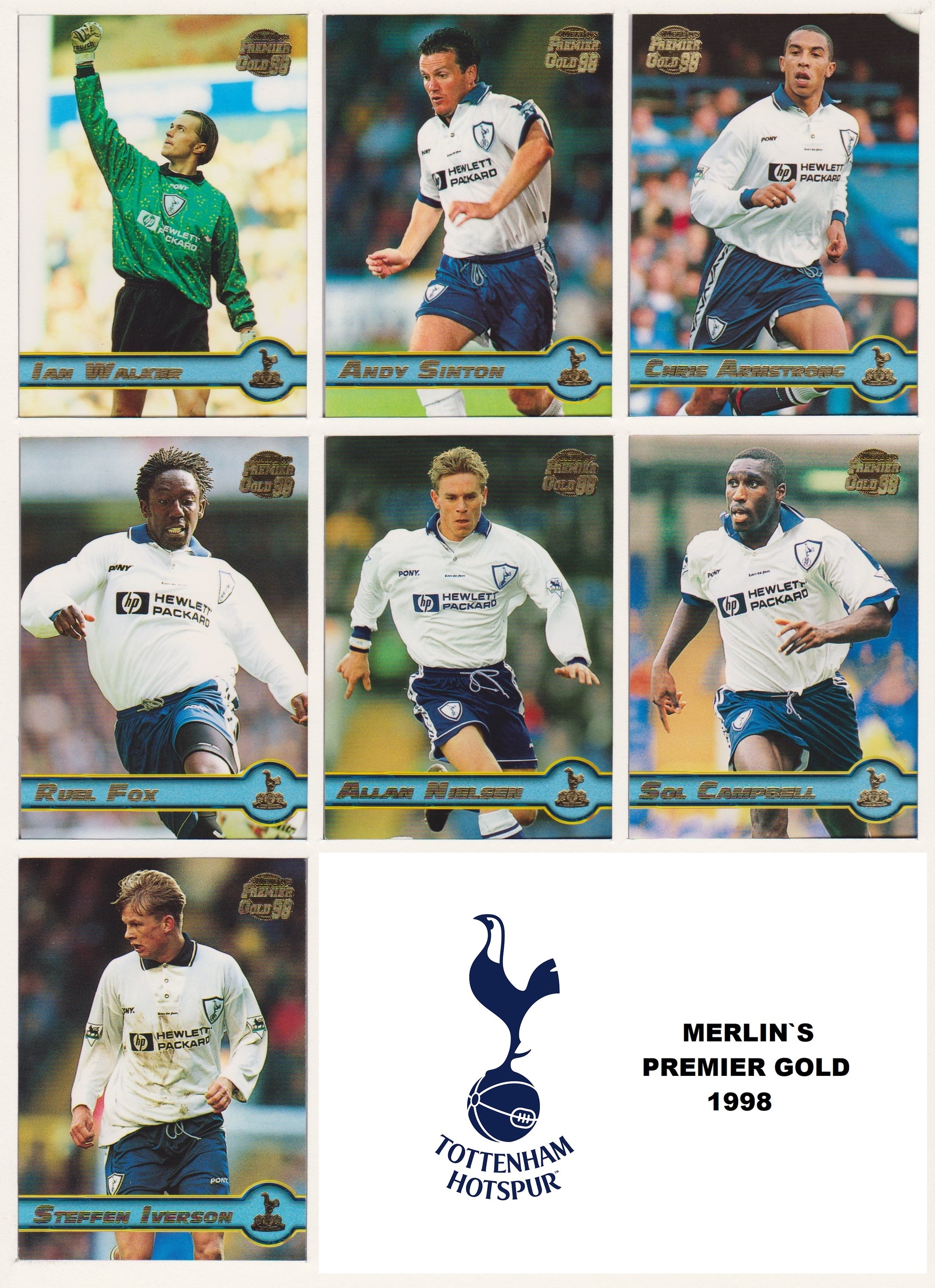 000. TOTTENHAM HOTSPUR - KOMPLETT SETT MED MERLIN`S PREMIER GOLD 1998