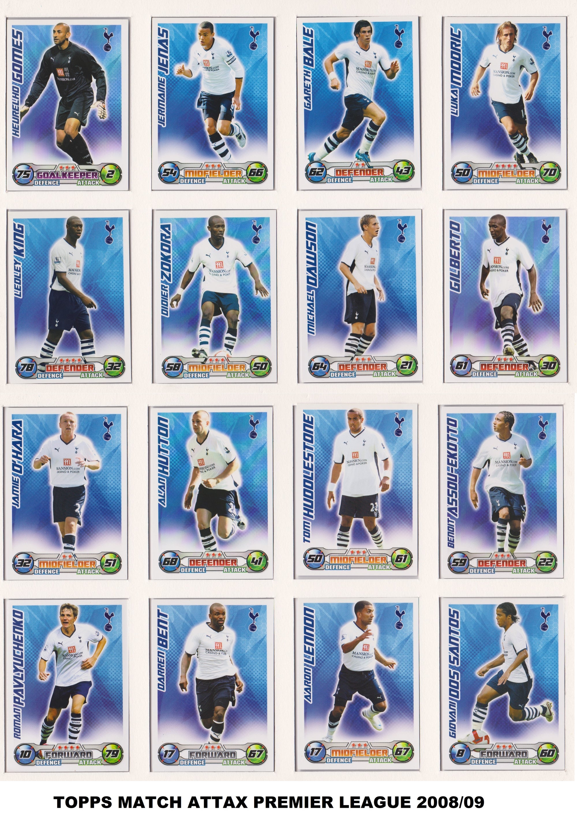 000. TOTTENHAM - KOMPLETT SETT MED FOTBALLKORT FRA MATCH ATTAX 2008/09