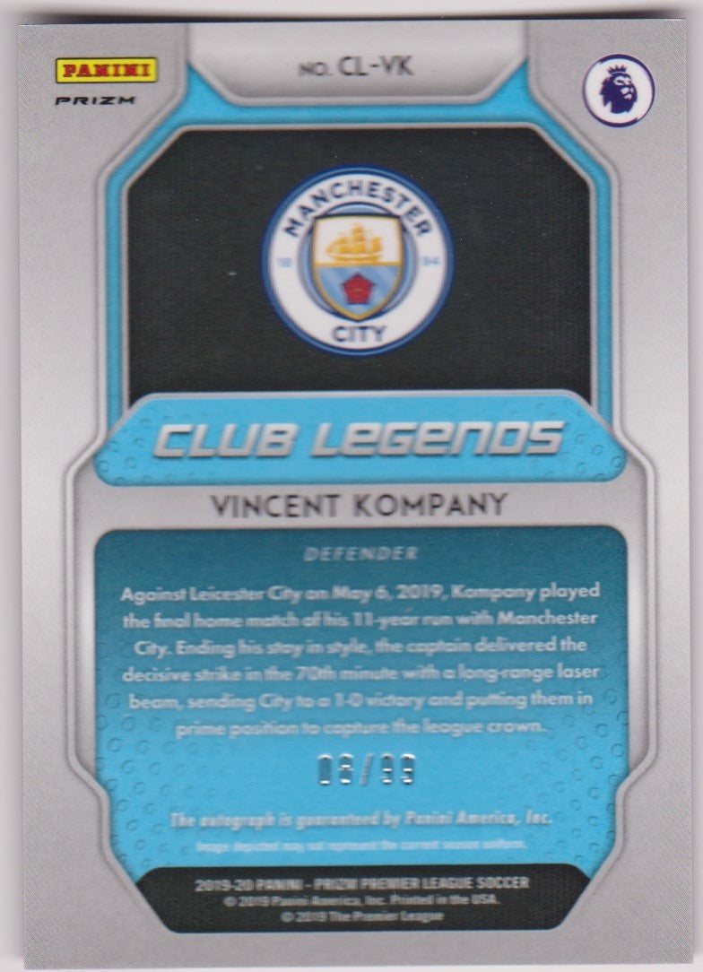 CL-VK. VINCENT KOMPANY - CLUB LEGENDS SIGNATURES - PANINI PRIZM PREMIER LEAGUE - CARD NR.08 OF 99