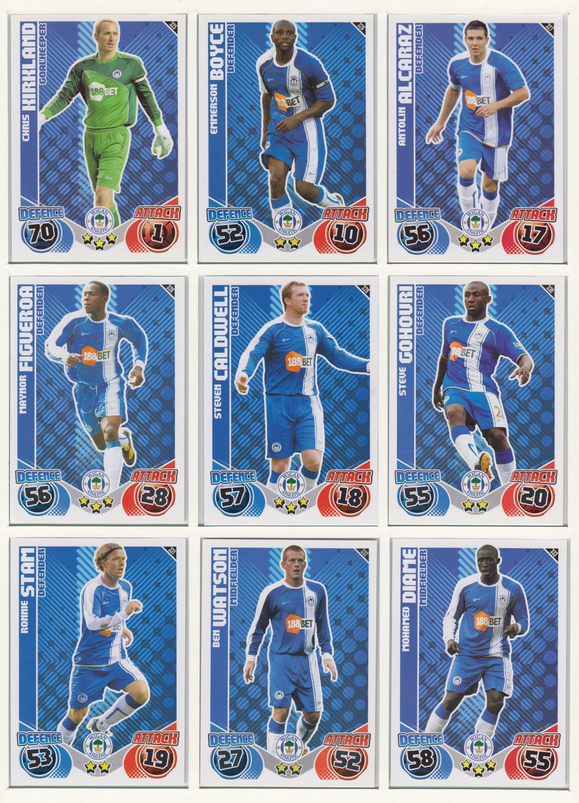000. WIGAN ATHLETIC - KOMPLETT SETT MED TOPPS MATCH ATTAX PREMIER LEAGUE 2010/11