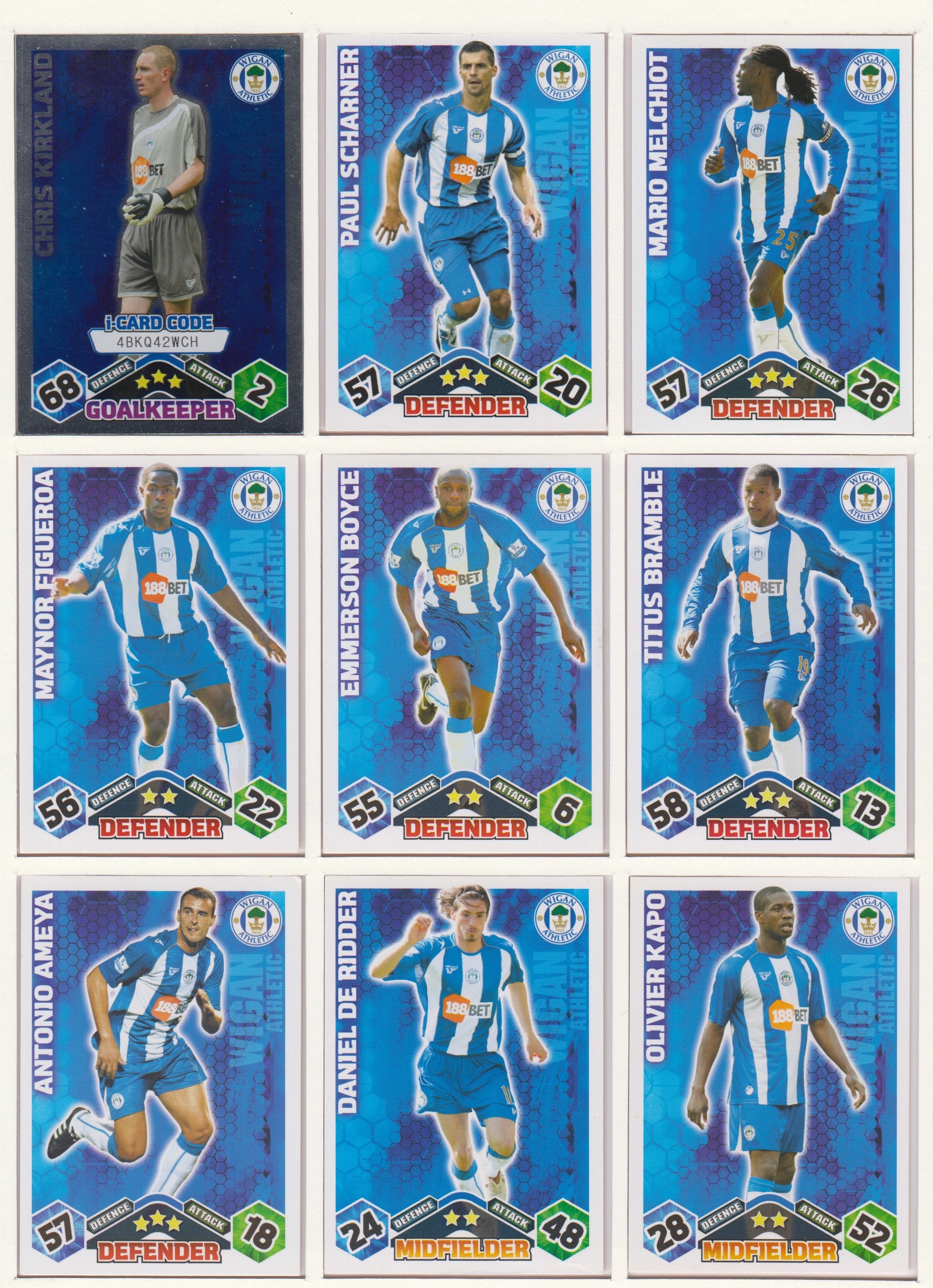 000. WIGAN ATHLETIC - KOMPLETT SETT MED TOPPS MATCH ATTAX PREMIER LEAGUE 2009/10