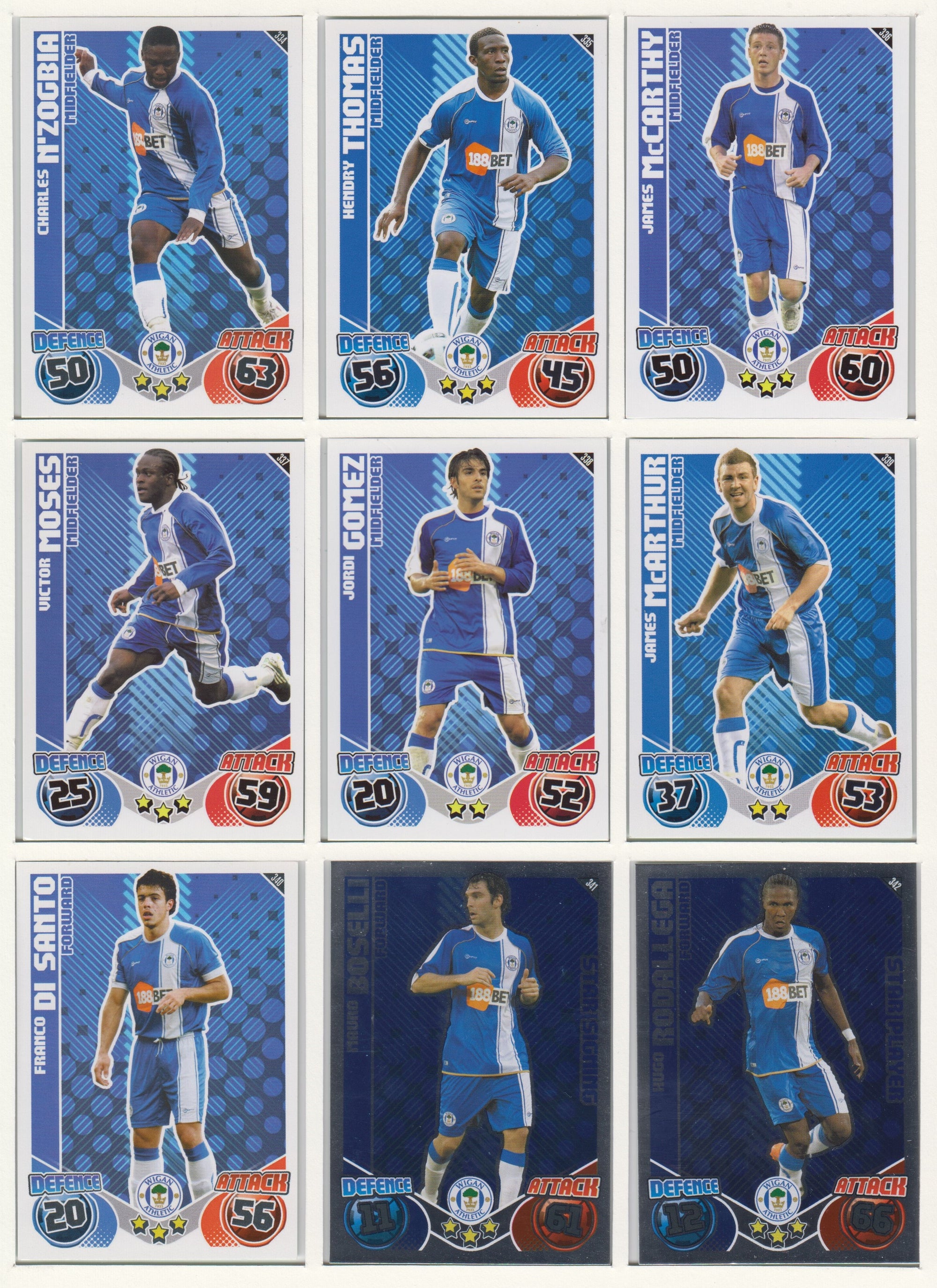 000. WIGAN ATHLETIC - KOMPLETT SETT MED TOPPS MATCH ATTAX PREMIER LEAGUE 2010/11