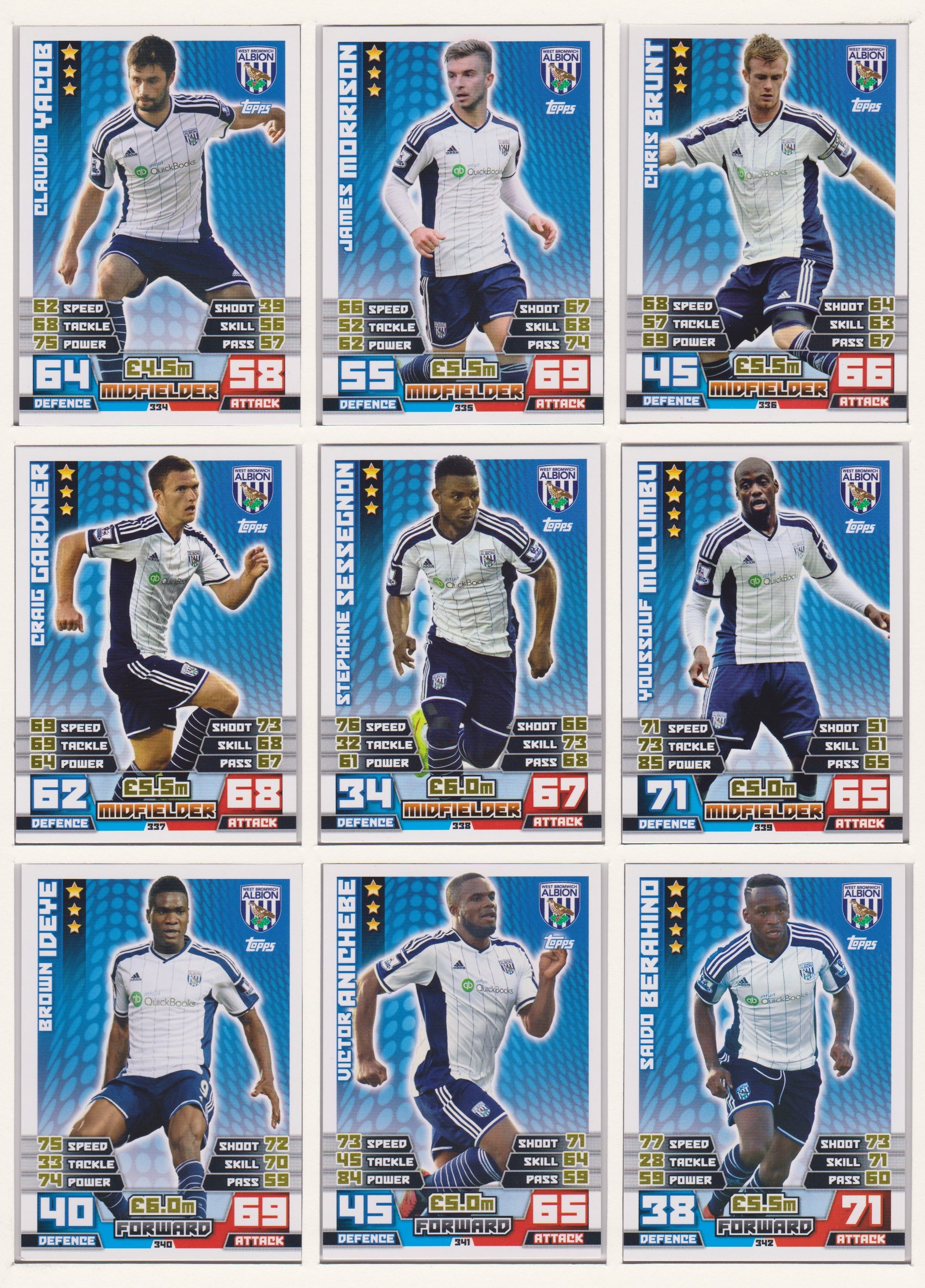 000. WEST BROMWICH ALBION  - KOMPLETT SETT MED TOPPS MATCH ATTAX PREMIER LEAGUE 2014/15