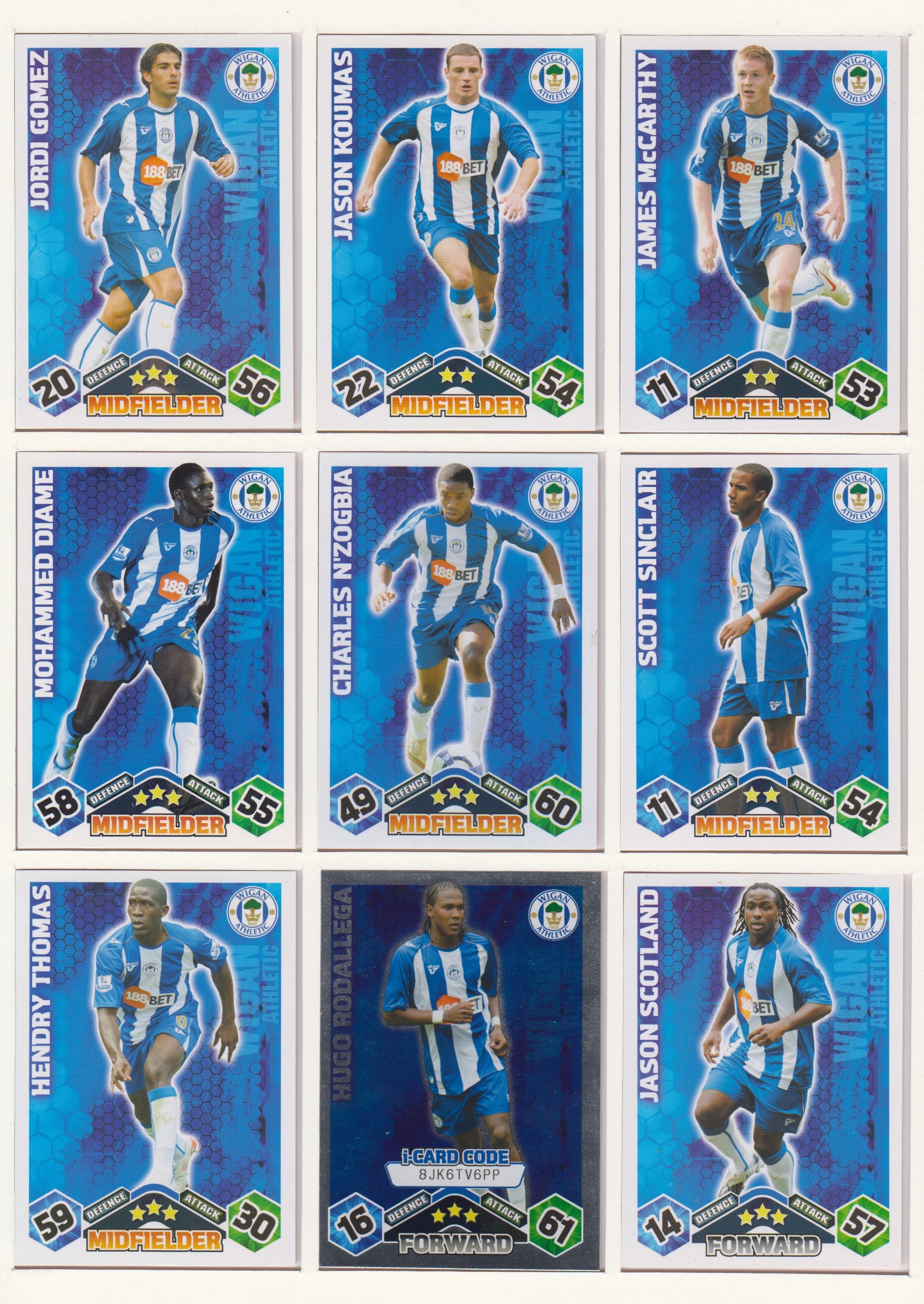 000. WIGAN ATHLETIC - KOMPLETT SETT MED TOPPS MATCH ATTAX PREMIER LEAGUE 2009/10