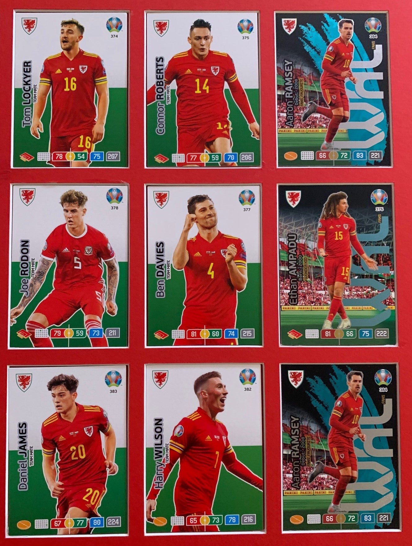 000. WALES - KOMPLETT SETT MED 18 KORT - PANINI EURO 2020