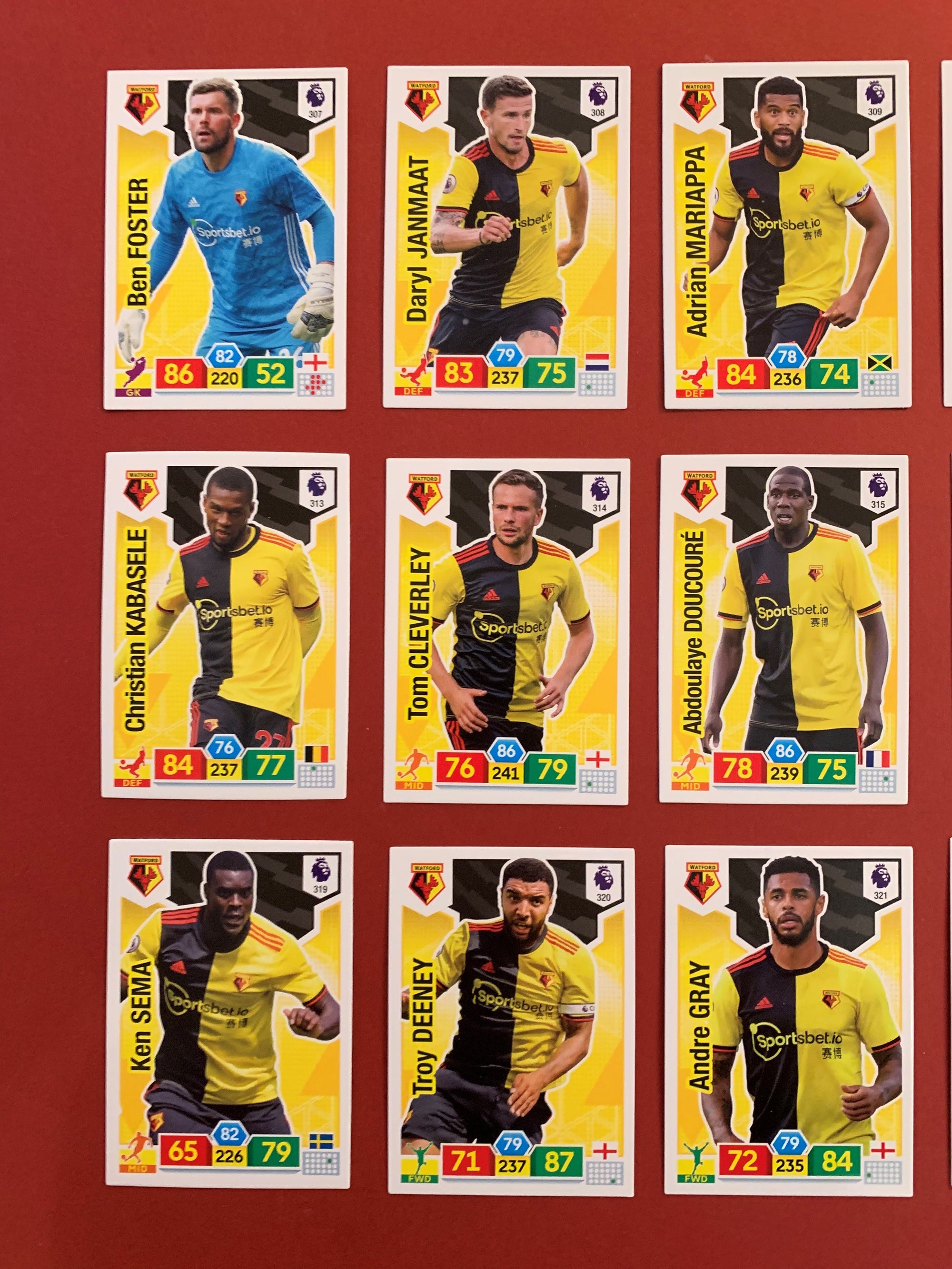 000. WATFORD - KOMPLETT SETT PANINI PREMIER LEAGUE ADRENALYN 2019/20