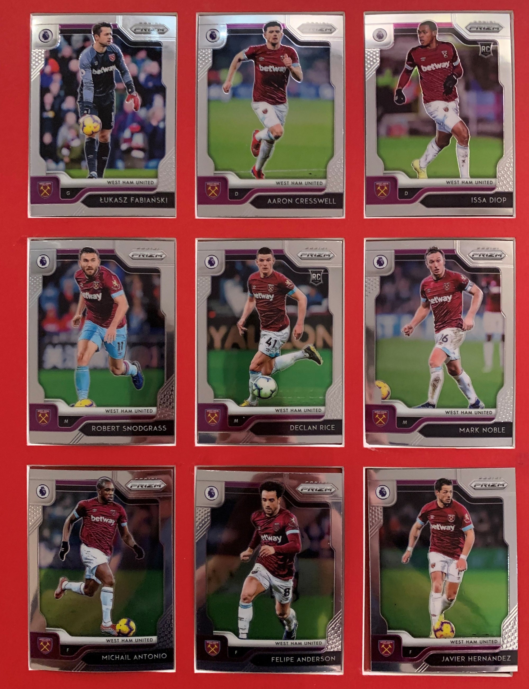 000. WEST-HAM UNITED KOMPLETT SETT MED PANINI PRIZM PREMIER LEAGUE 2019/20