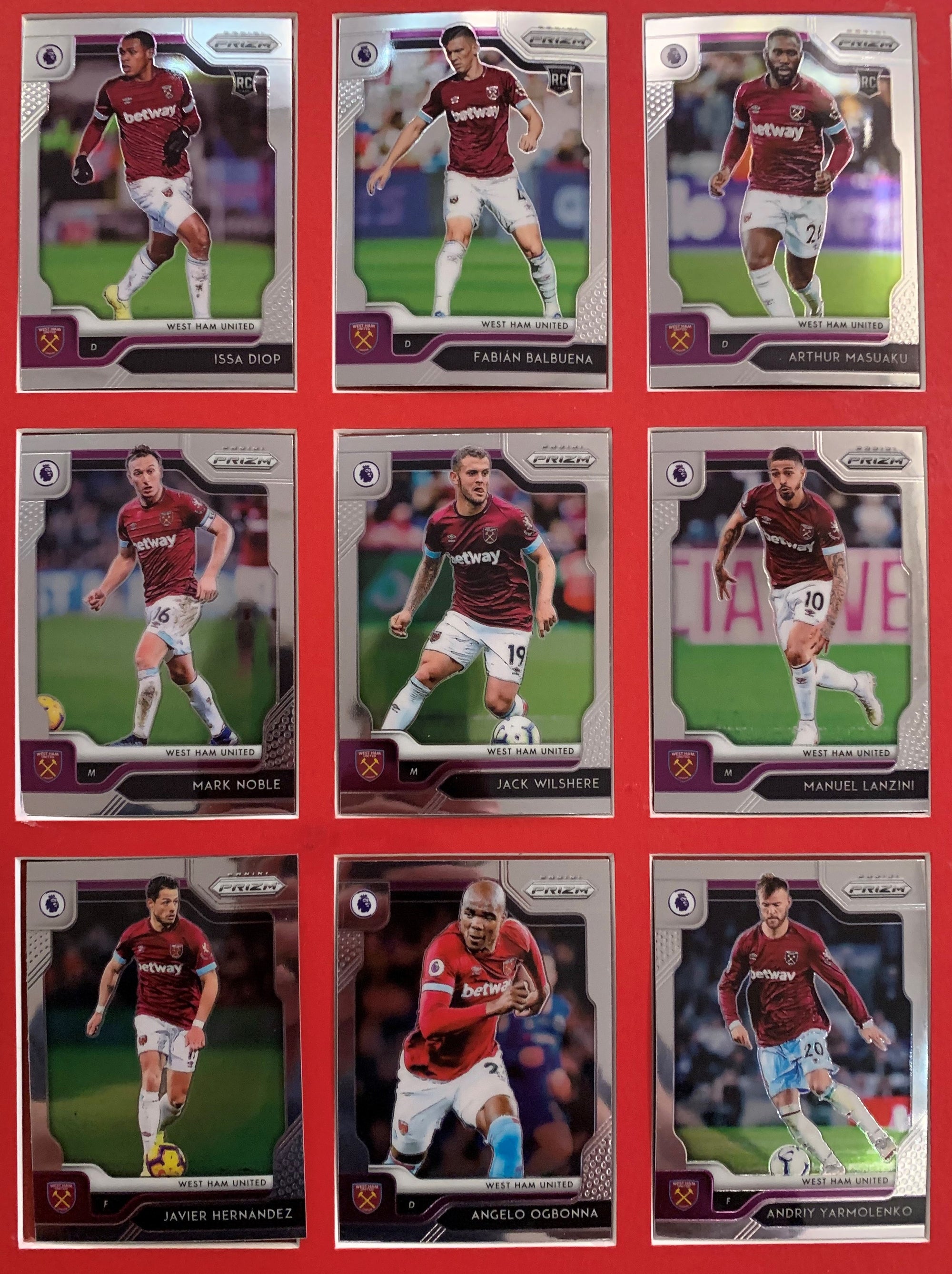000. WEST-HAM UNITED KOMPLETT SETT MED PANINI PRIZM PREMIER LEAGUE 2019/20
