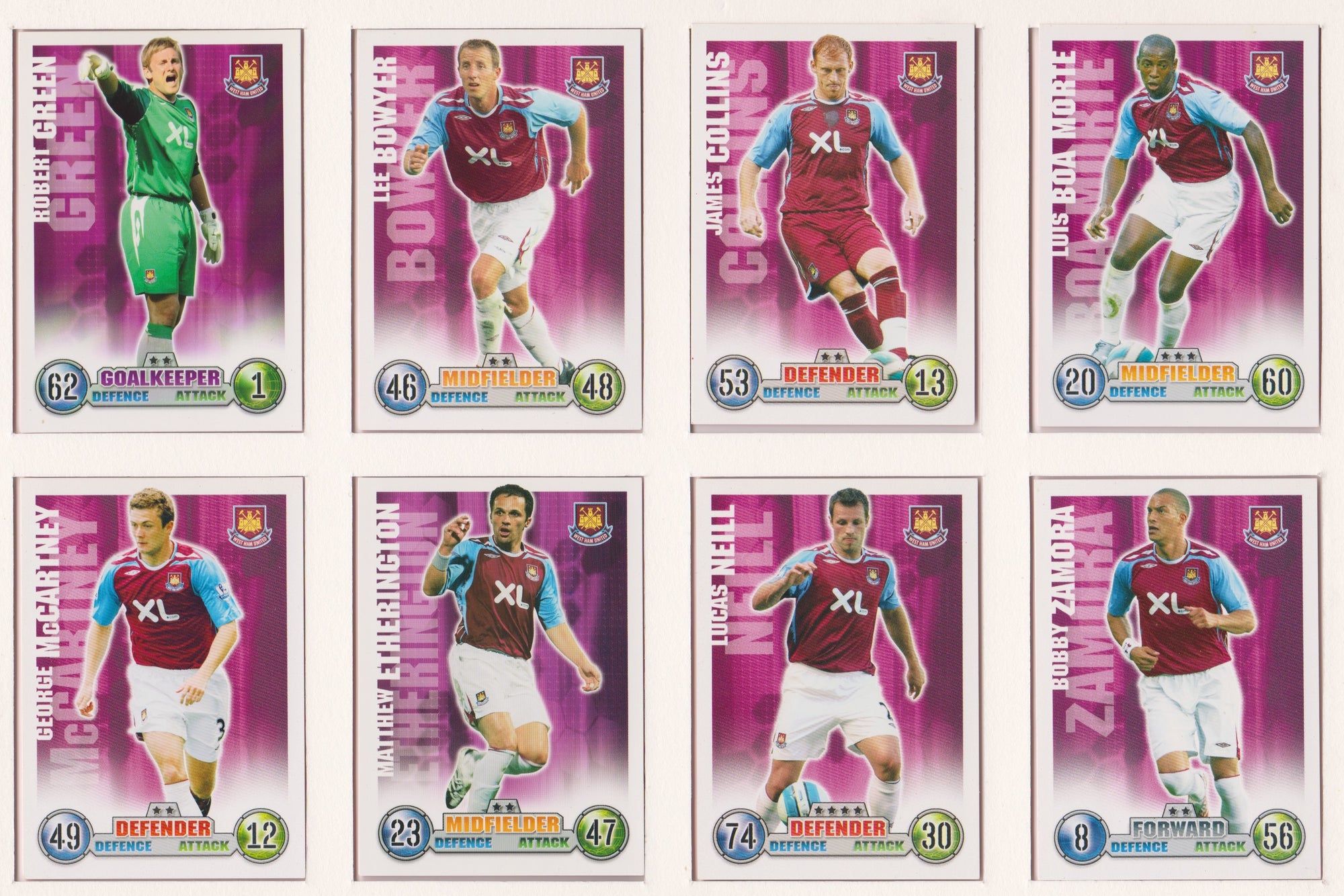 000. WEST HAM UNITED - KOMPLETT SETT MED FOTBALLKORT FRA 2007/08