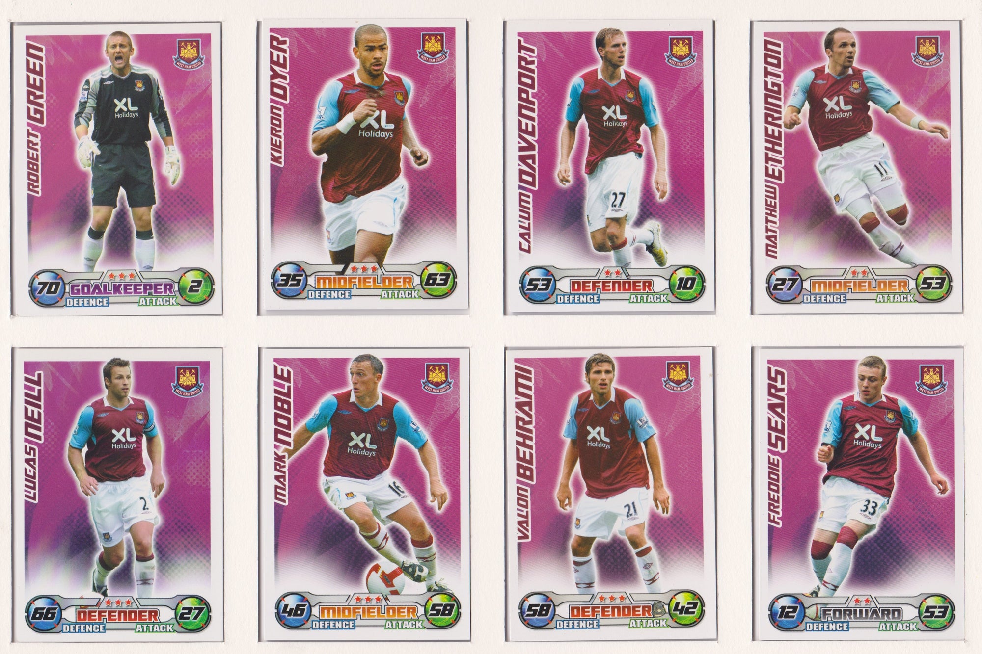 000. WEST HAM UNITED - KOMPLETT SETT MED FOTBALLKORT FRA MATCH ATTAX 2008/09