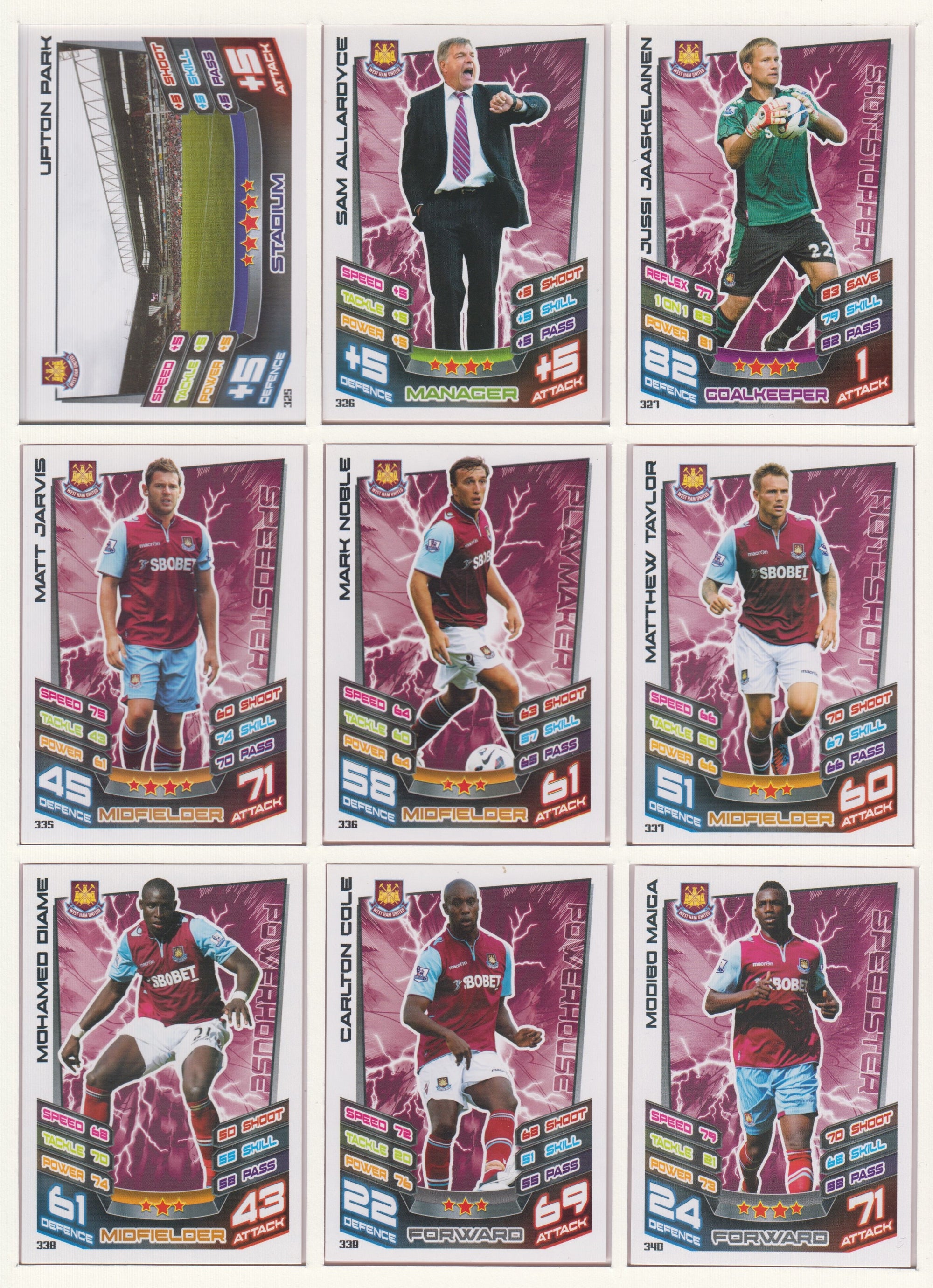 000. WEST HAM UNITED - KOMPLETT SETT MED TOPPS MATCH ATTAX PREMIER LEAGUE 2012/13