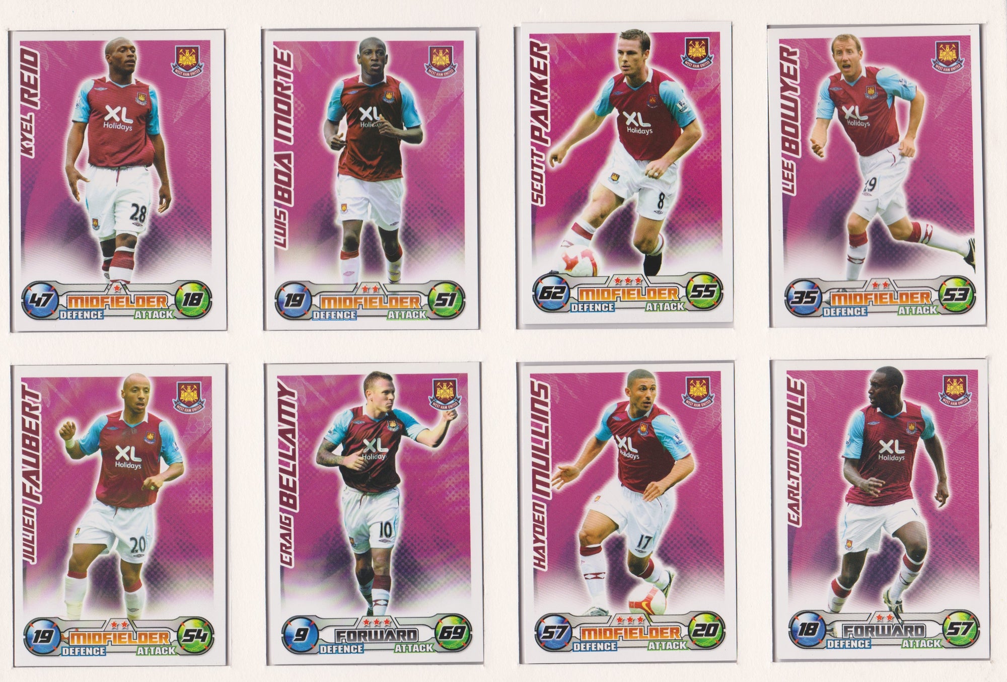 000. WEST HAM UNITED - KOMPLETT SETT MED FOTBALLKORT FRA MATCH ATTAX 2008/09