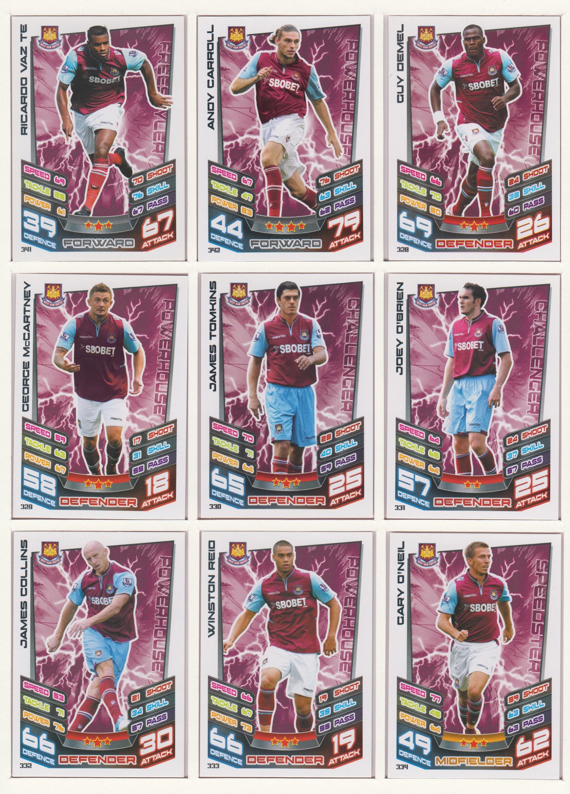000. WEST HAM UNITED - KOMPLETT SETT MED TOPPS MATCH ATTAX PREMIER LEAGUE 2012/13