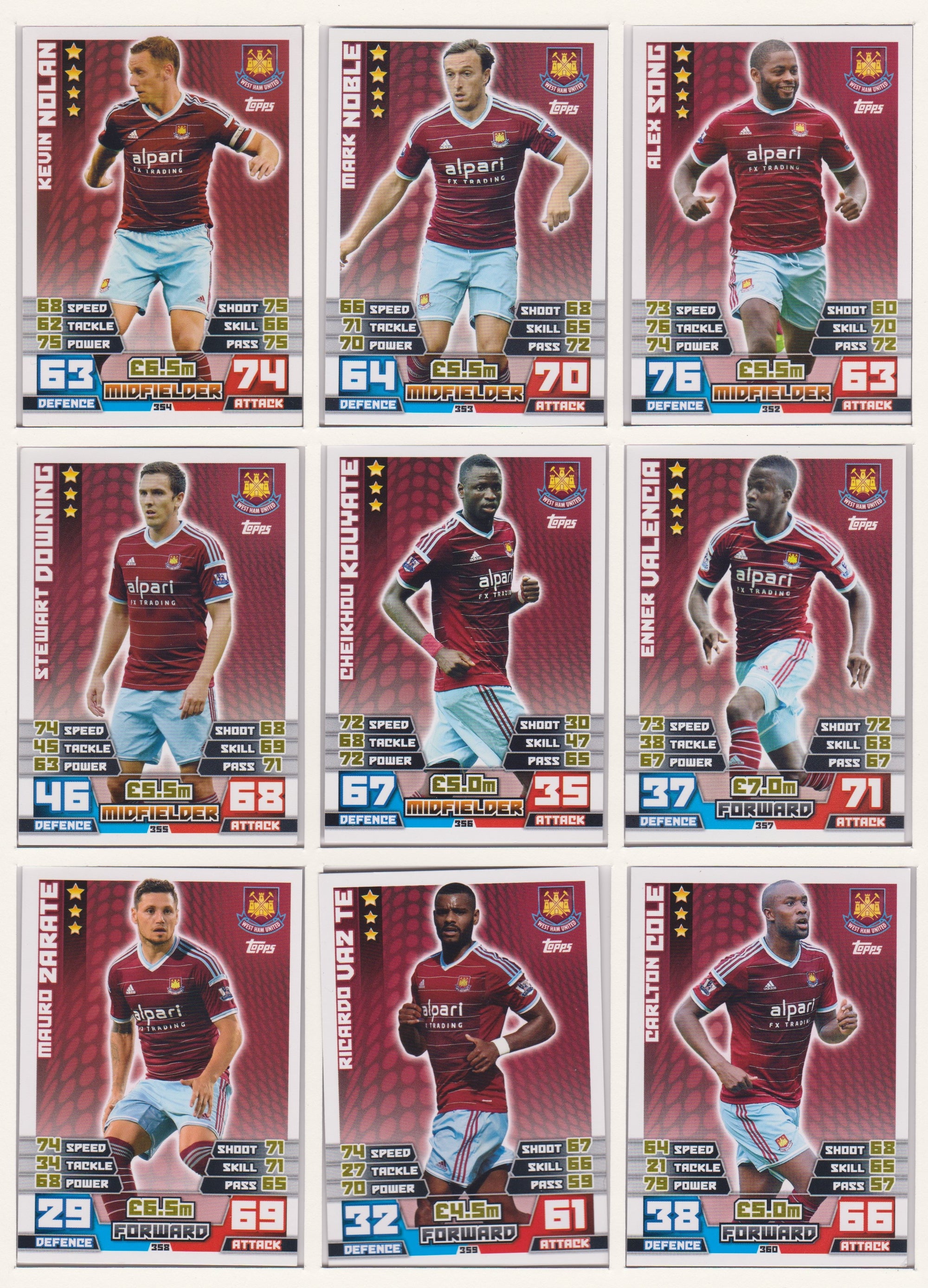 000. WEST HAM UNITED - KOMPLETT SETT MED TOPPS MATCH ATTAX PREMIER LEAGUE 2014/15