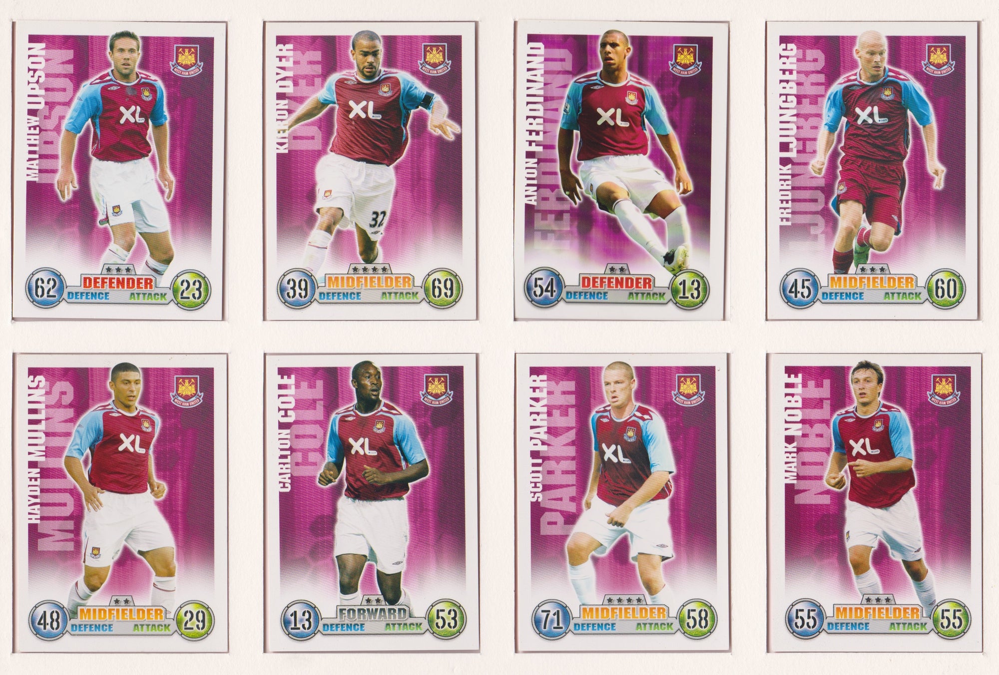 000. WEST HAM UNITED - KOMPLETT SETT MED FOTBALLKORT FRA 2007/08