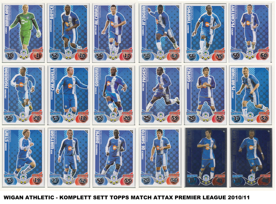 000. WIGAN ATHLETIC - KOMPLETT SETT MED TOPPS MATCH ATTAX PREMIER LEAGUE 2010/11