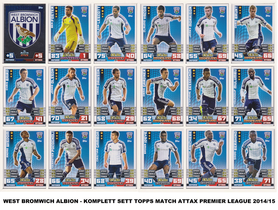 000. WEST BROMWICH ALBION  - KOMPLETT SETT MED TOPPS MATCH ATTAX PREMIER LEAGUE 2014/15