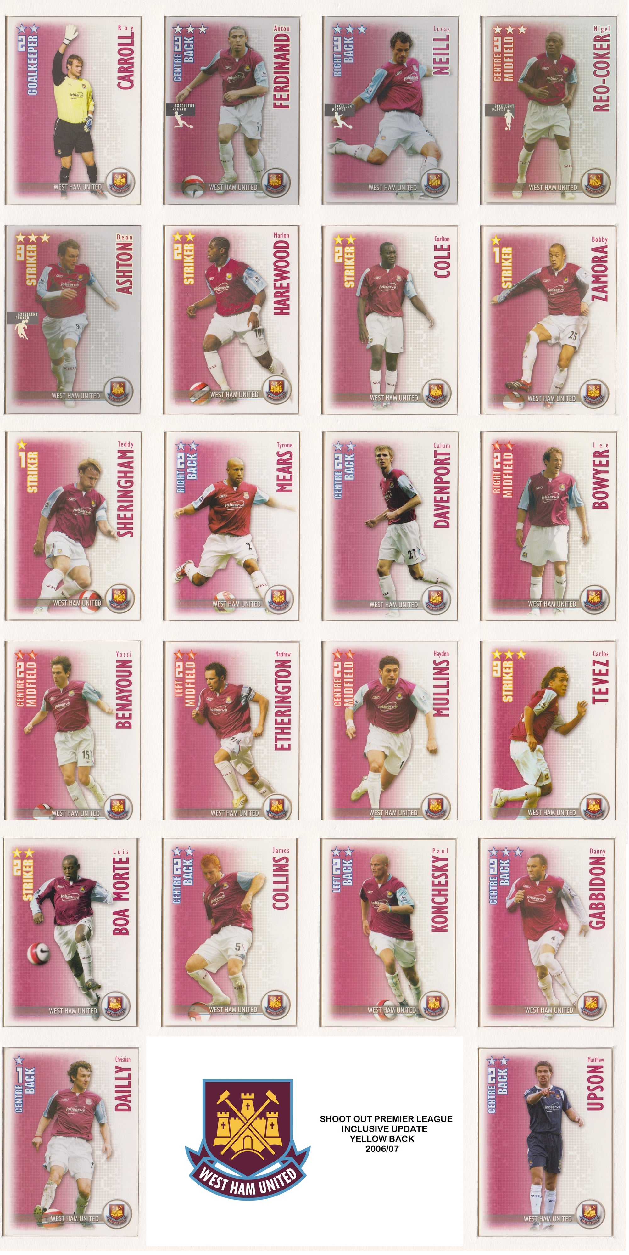 000. WEST HAM UNITED - KOMPLETT SETT MED SHOOT OUT PREMIER LEAGUE 2006/07 - INCL UPDATE