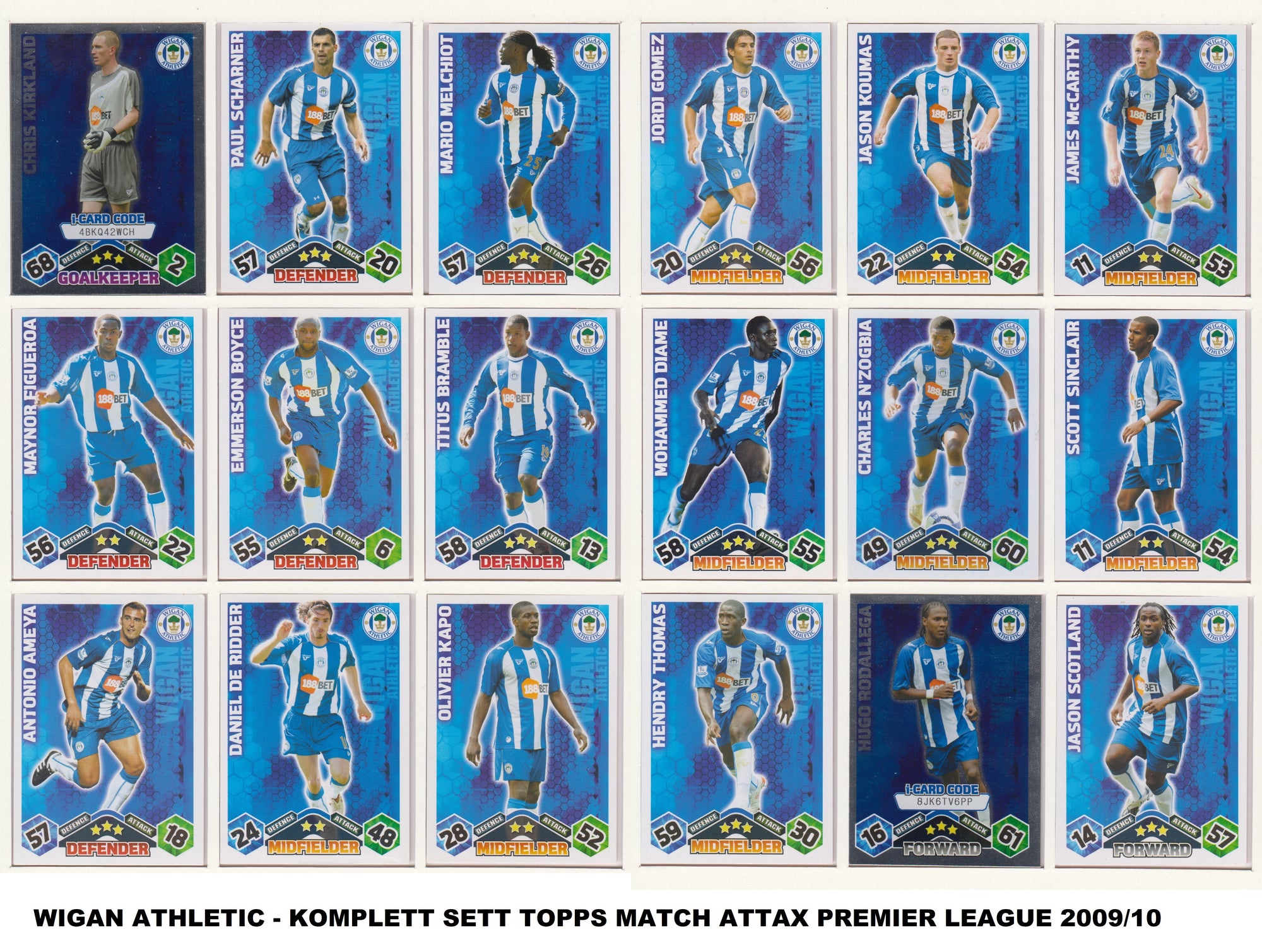 000. WIGAN ATHLETIC - KOMPLETT SETT MED TOPPS MATCH ATTAX PREMIER LEAGUE 2009/10