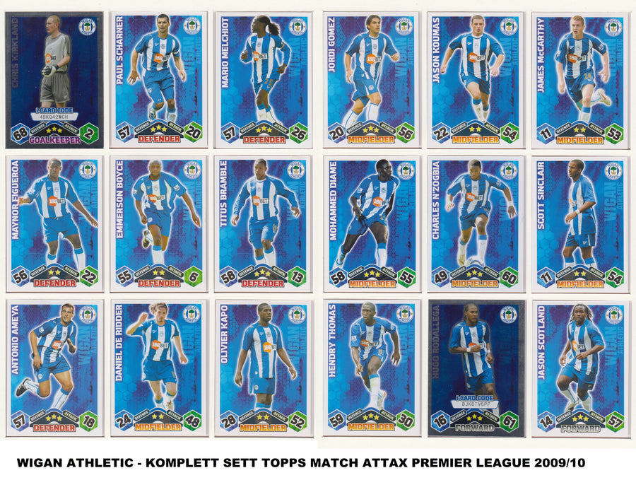 000. WIGAN ATHLETIC - KOMPLETT SETT MED TOPPS MATCH ATTAX PREMIER LEAGUE 2009/10