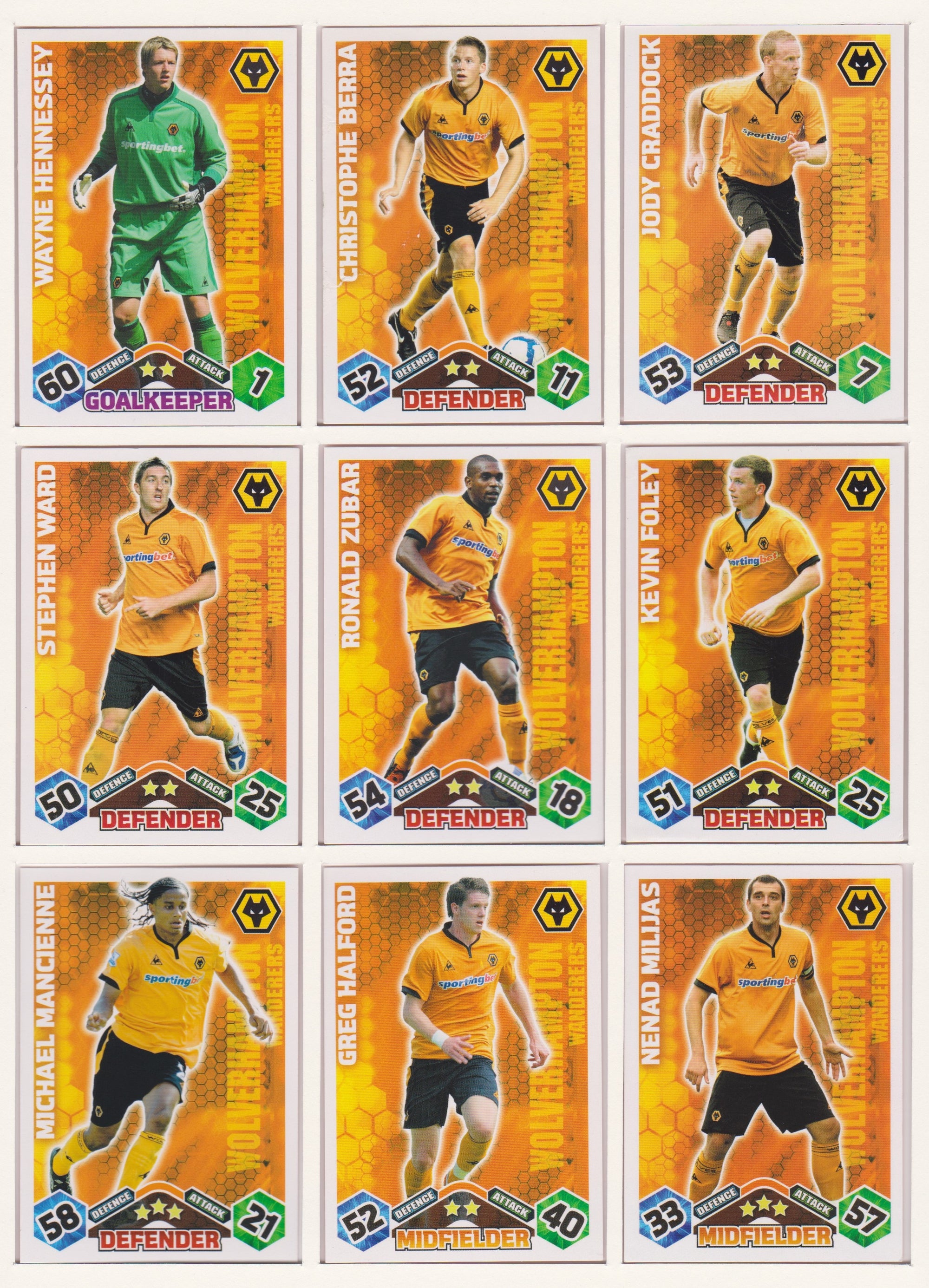 000. WOLVERHAMPTON - KOMPLETT SETT MED TOPPS MATCH ATTAX PREMIER LEAGUE 2009/10