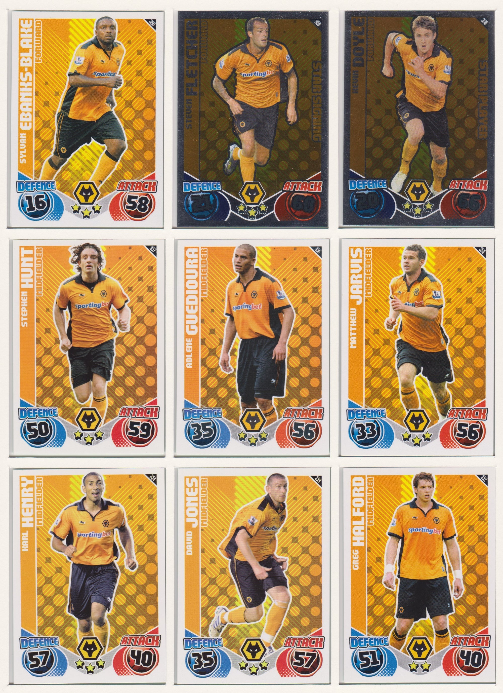 000. WOLVERHAMPTON WANDERERS  - KOMPLETT SETT MED TOPPS MATCH ATTAX PREMIER LEAGUE 2010/11