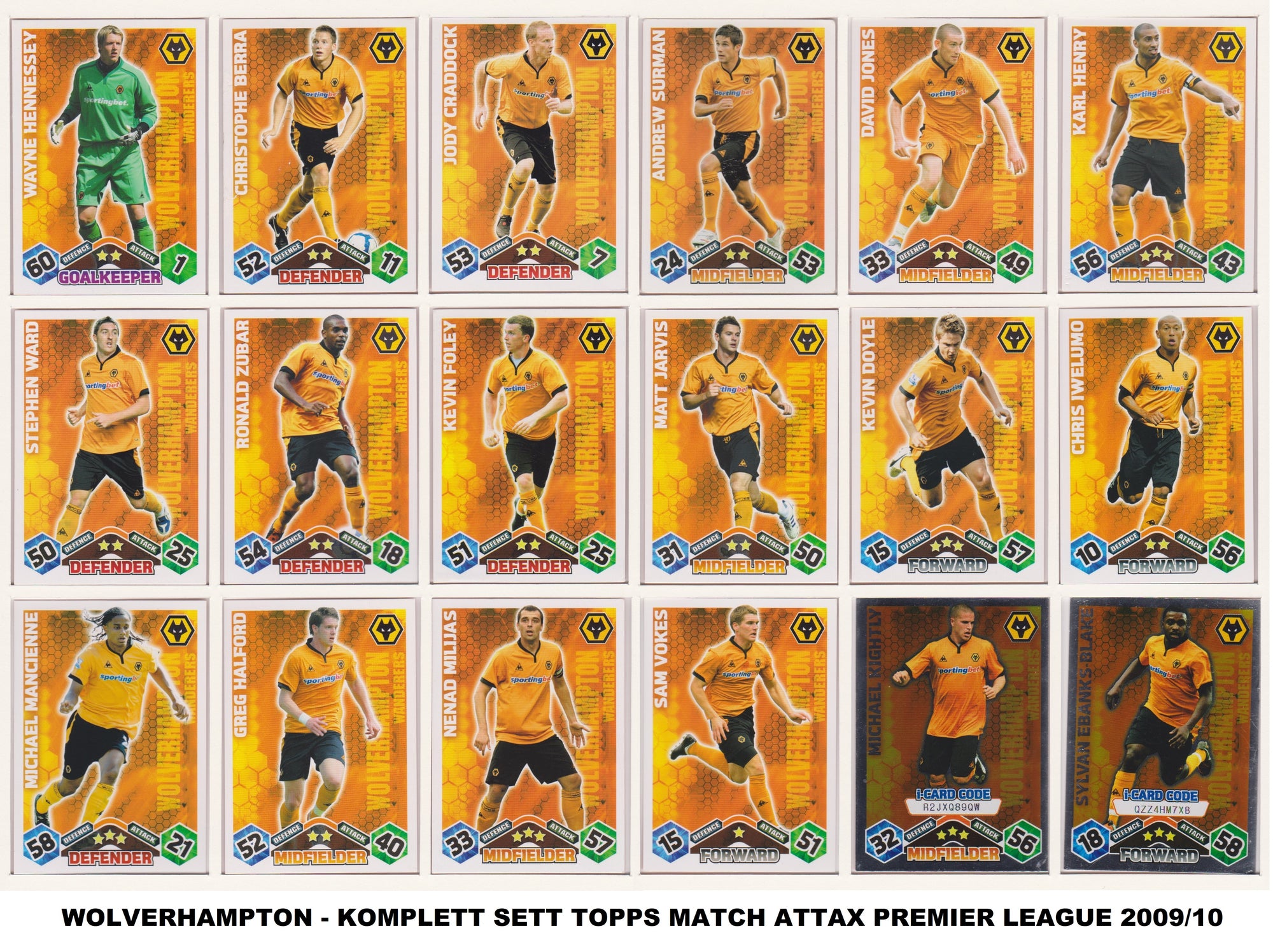 000. WOLVERHAMPTON - KOMPLETT SETT MED TOPPS MATCH ATTAX PREMIER LEAGUE 2009/10
