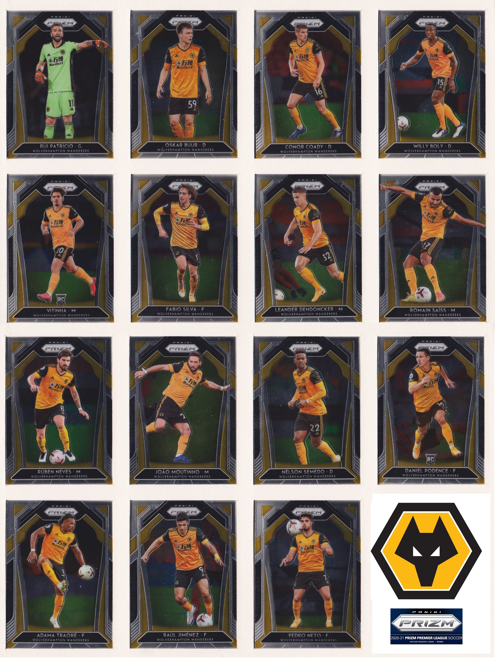 000. WOLVERHAMPTON WANDERERS - KOMPLETT SETT MED PANINI PRIZM PREMIER LEAGUE 2020/21
