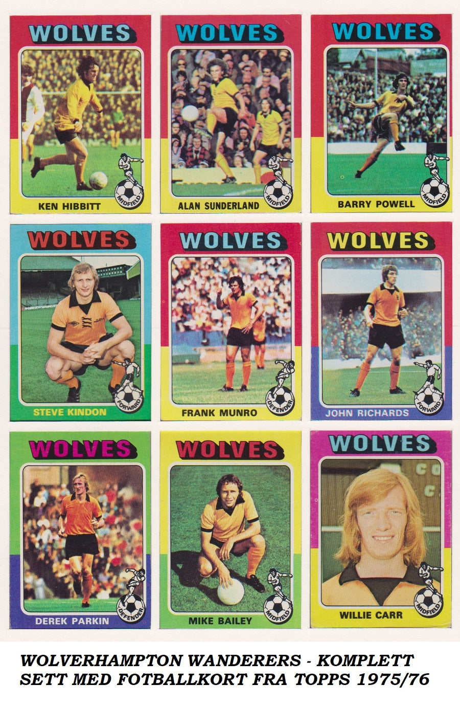 WOLVERHAMPTON WANDERERS - KOMPLETT SETT MED FOTBALLKORT FRA TOPPS 1975/76