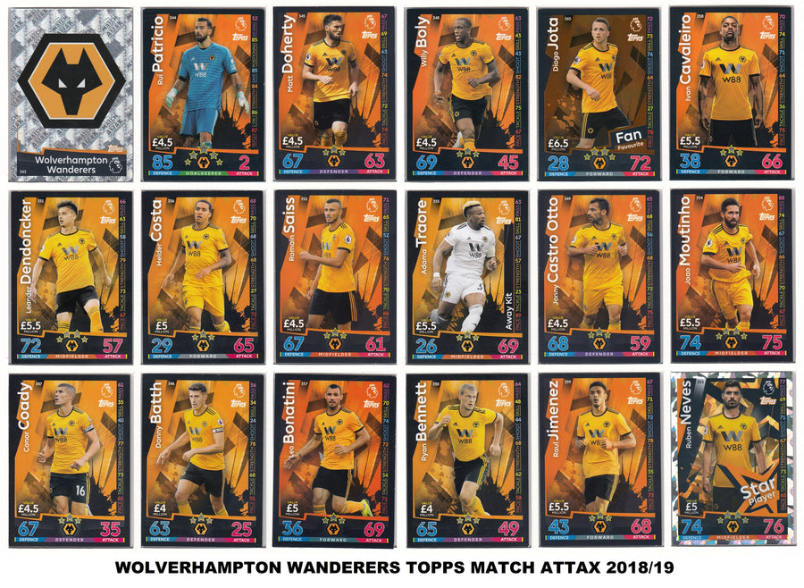 000. WOLVERHAMPTON WANDERES - KOMPLETT SETT TOPPS MATCH ATTAX PREMIER LEAGUE 2018/19